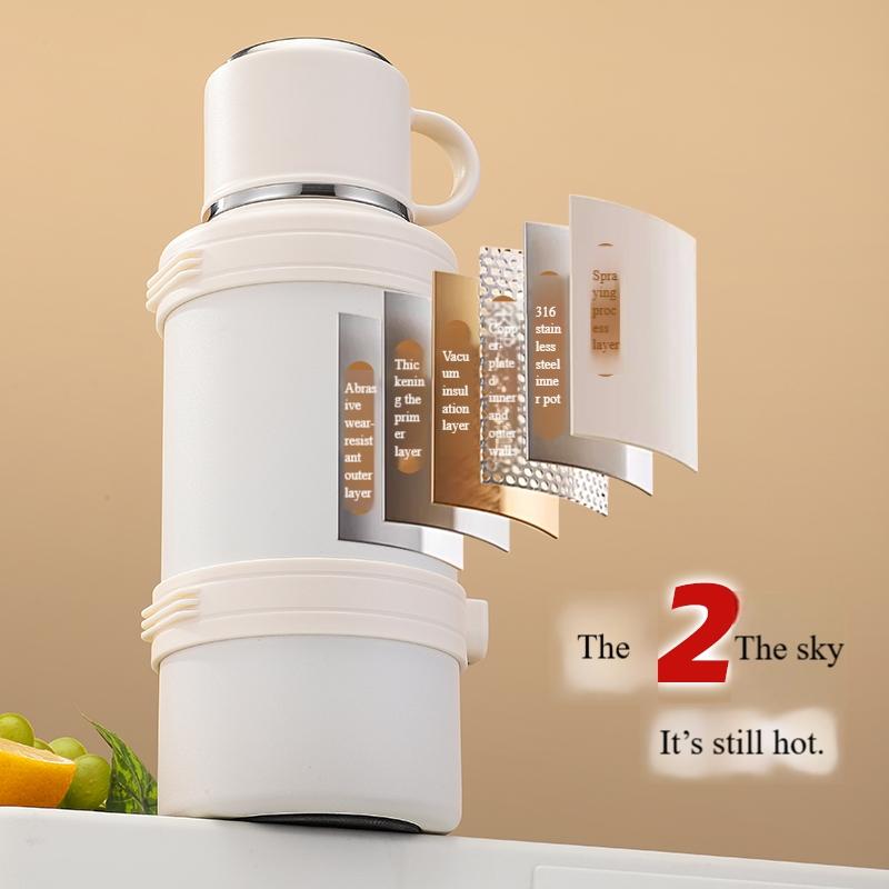 1L Large Capacity Stainless Steel Water Bottle with Foldable Handle and Leak-Proof Lid, Insulated for Hot/cold Drinks, Portable for Gym Camping Office Travel