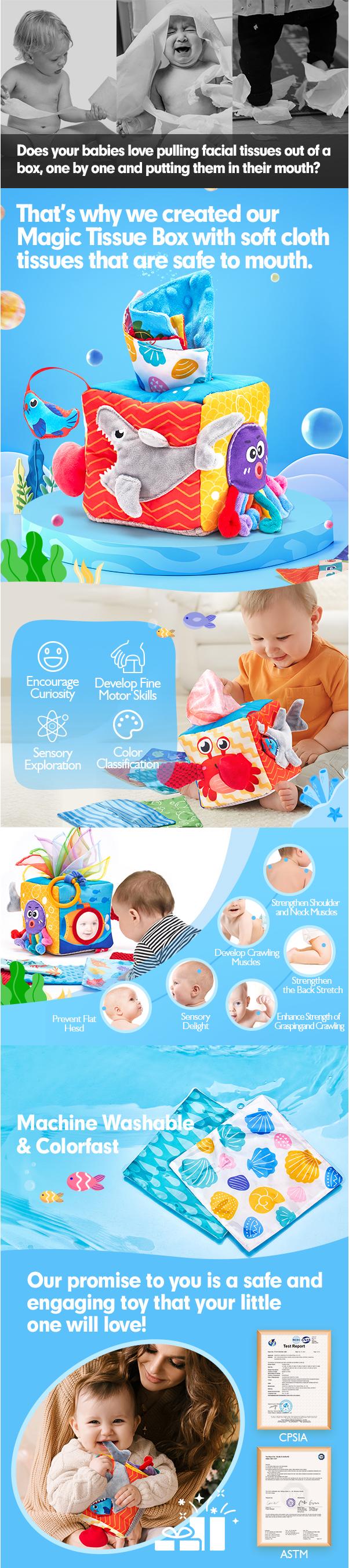 hahaland Baby Tissue Box Toy Marine Life - Montessori Toys for 6 Month Old with Textured Tails, Cloth Tissues, Crinkle, Squeaky Sounds, Mirror - Easter Basket Stuffers for Babies Gifts Sensory Nursery Learning Toddlers Valentine's Day Gift for Kids hahaland Baby Tissue Box Toy Marine Life - Montessori Toys for 6 Month Old with Textured Tails, Cloth Tissues, Crinkle, Squeaky Sounds, Mirror - Easter Basket Stuffers for Babies Gifts Sensory Nursery Learning Toddlers Valentine's Day Gift for Kids