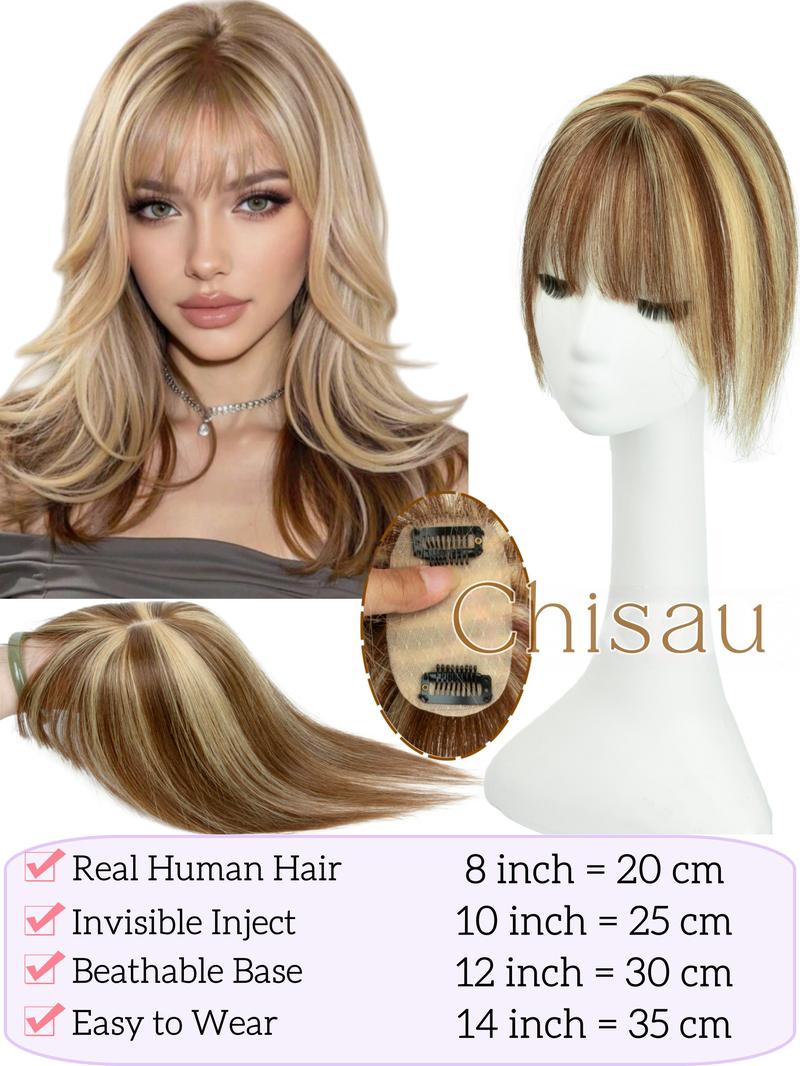 5X9 Real Human Hair Topper with Bangs for Women, Available in Natural Black, Dark Brown, Blonde, And White Gray, Featuring Straight Hair to Boost Volume And Conceal Gray Hair, Enhancing Your Overall Appearance, Perfect for Different Events 5X9 Real Human Hair Topper with Bangs for Women, Available in Natural Black, Dark Brown, Blonde, And White Gray, Featuring Straight Hair to Boost Volume And Conceal Gray Hair, Enhancing Your Overall Appearance, Perfect for Different Events