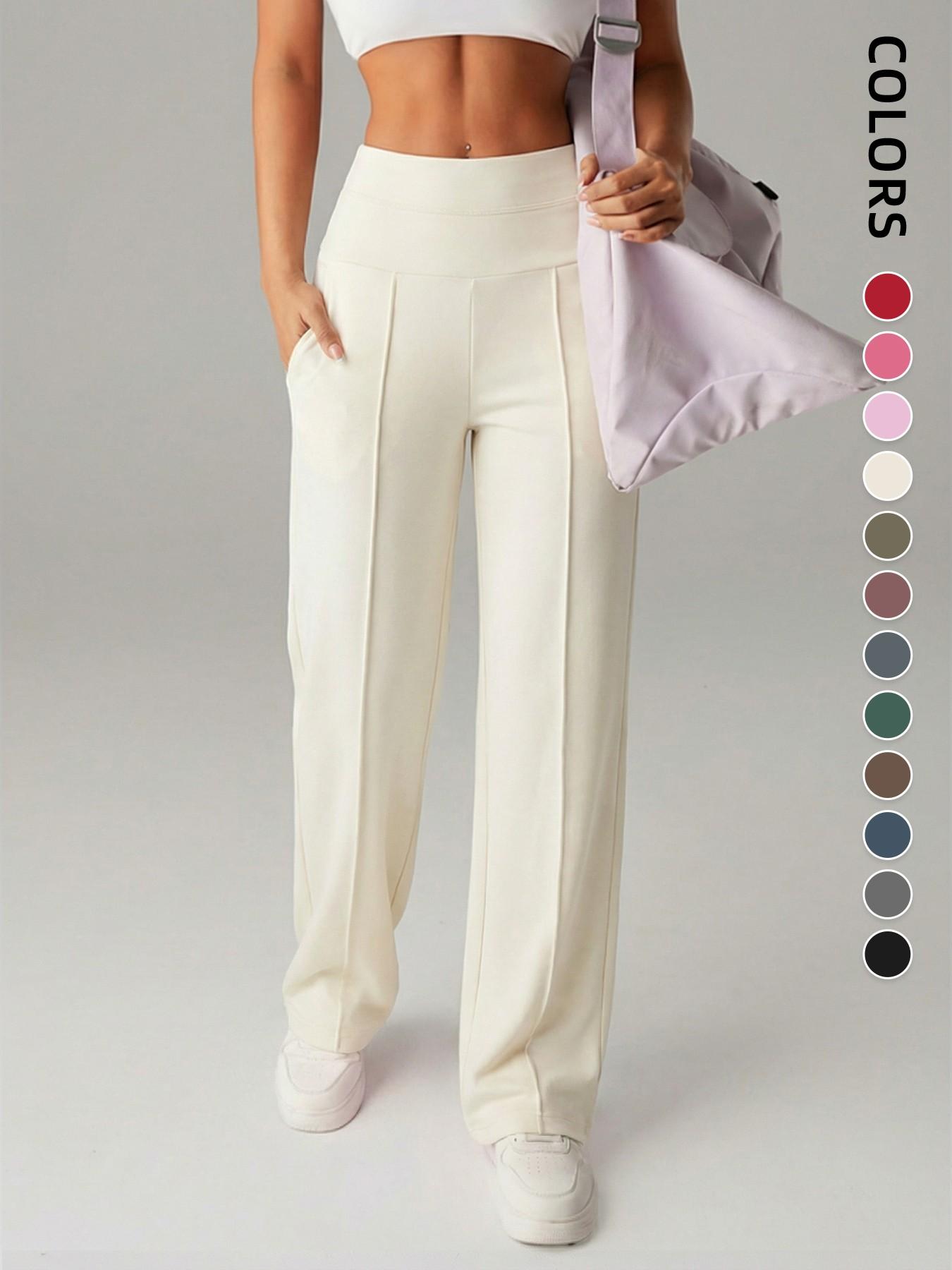 New Women's Yoga Wide Leg Pants, High Waist Stretchy Flowing Breathable Loose Fit Sport Long Pants, All Seasons Versatile