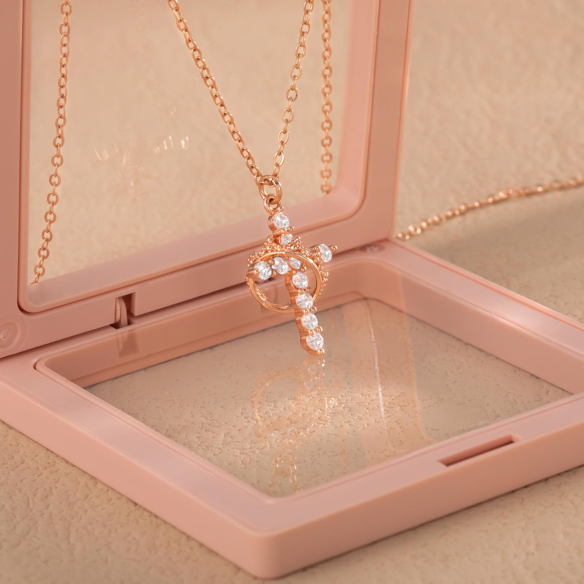 Moodear Women's Gifts for Women Gold Layered Crown Cross Pendant Necklace Simple Cubic Zirconia Gold Necklaces Faith Cross Jewelry
