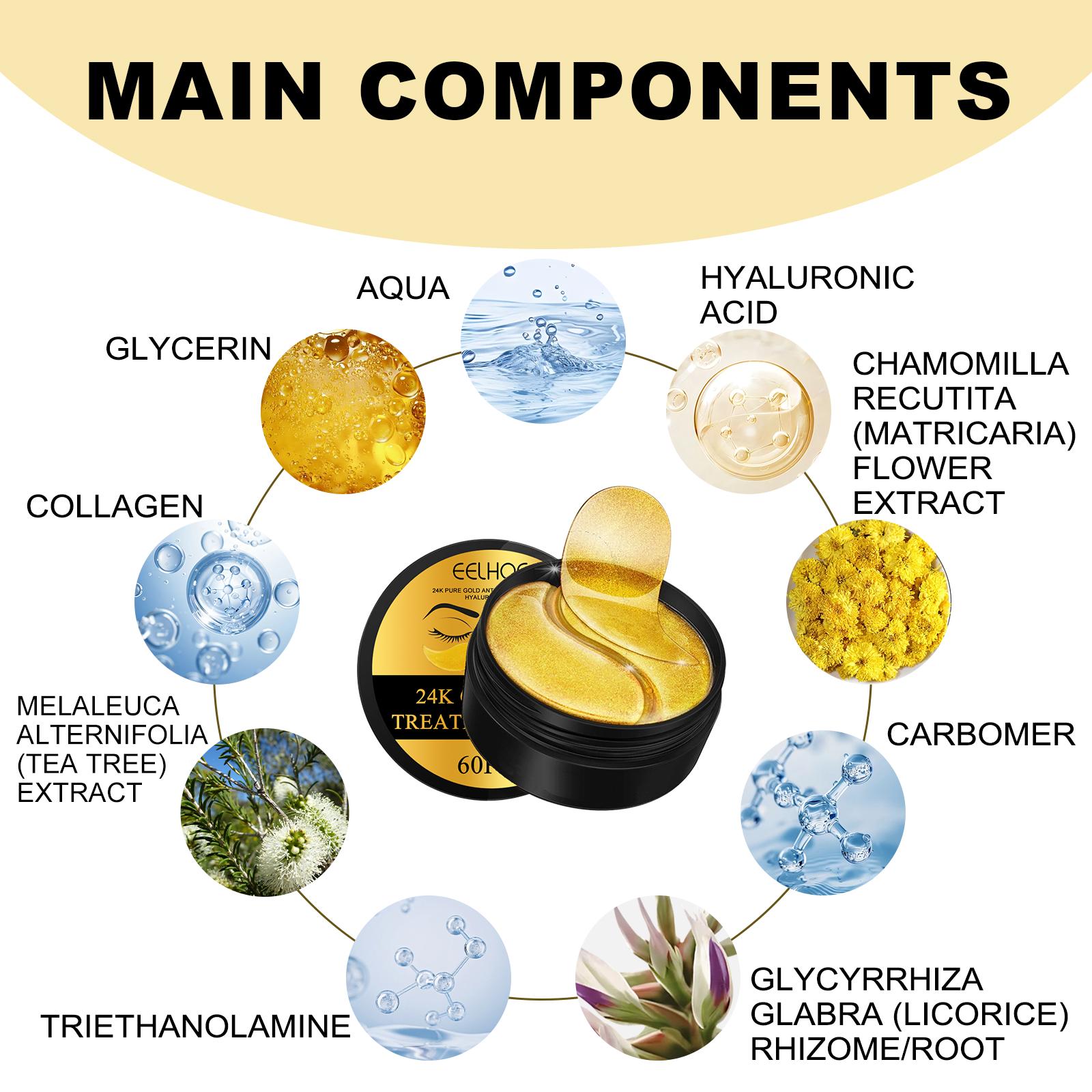 24k Gold Moisturizing Eye Mask, 60pcs/set Tightening and Lifting Eye Patches, Hydrating Brightening & Firming Eye Sticker, Beauty & Personal Eye Care Product, Skincare Products Skincare Set, Christmas gifts, New Year gifts, Black Friday