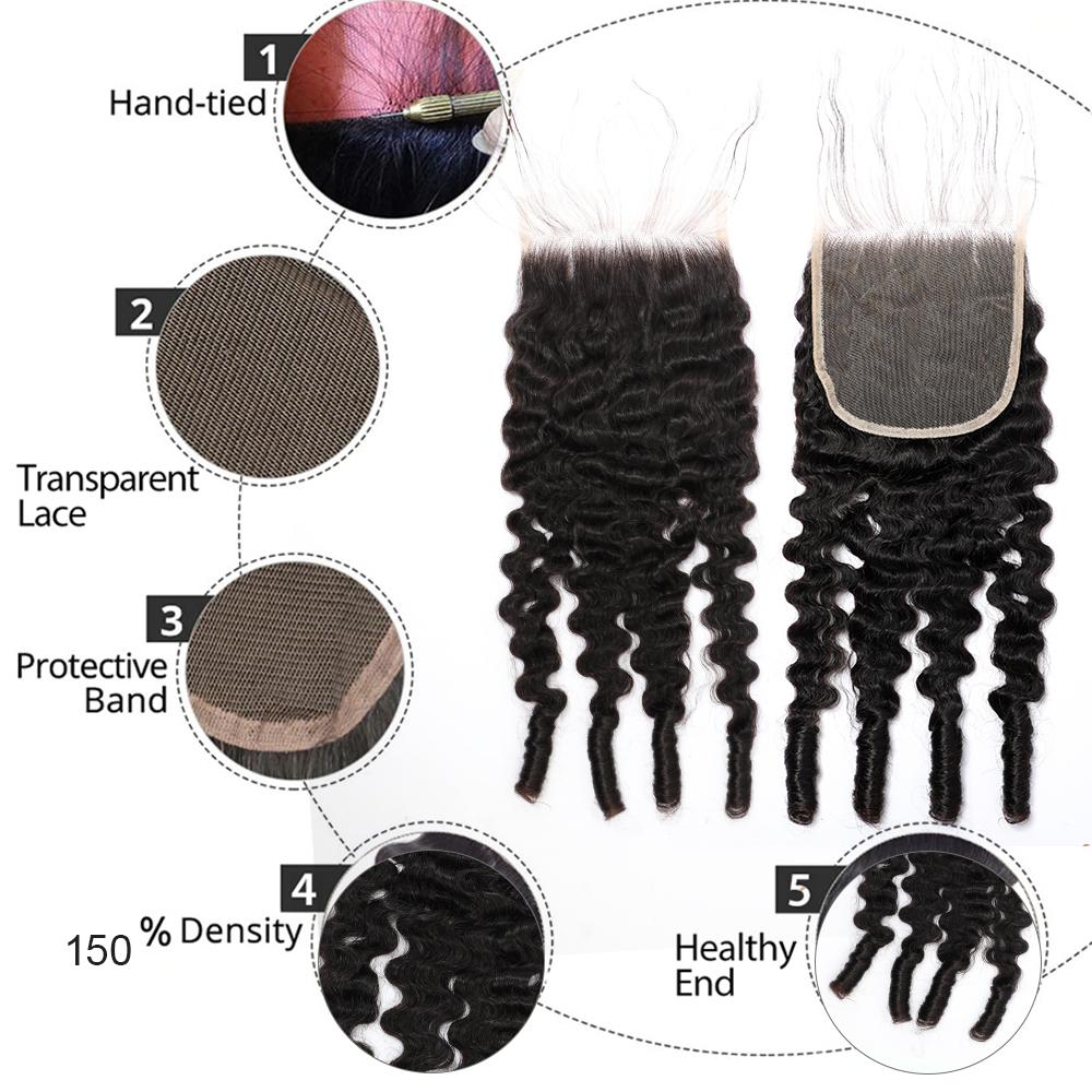 Burmese Curly Lace Closure 5x5 4x4 HD Transparent Lace 100% Virgin Human Hair Burmese Curly with Spiral Ends Lace Closure Free Part 15A Virgin Human Hair Extensions 180% Density Closure Pre Plucked Natural Black Color
