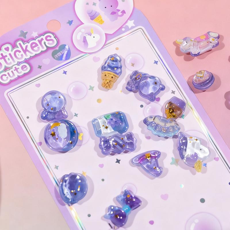 1PC Fresh Purple and Pink 3D Cute Animal Sticker Series, featuring a fresh and sweet style, suitable for laptops, water bottles, notebooks, cars, luggage, gift wrapping, party decorations, vinyl stickers, school supplies, and back-to-school supplies.