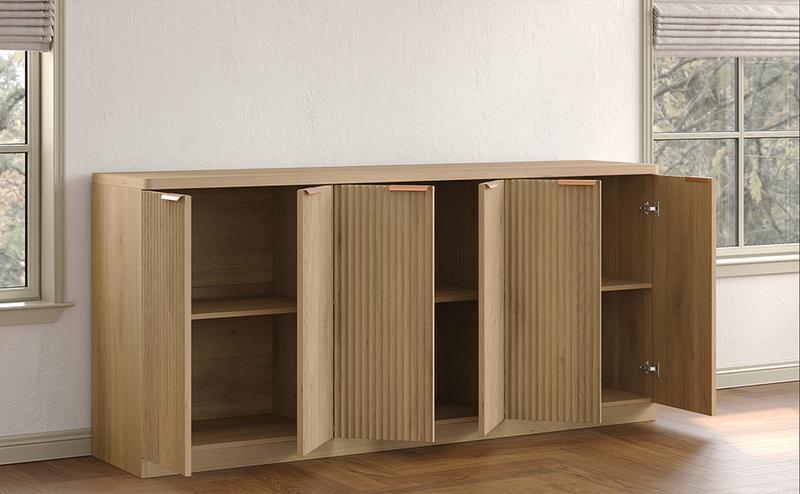 FUSOU Buffet Cabinet with Storage Accent Sideboard Modern Credenza with Doors & Shelves Fluted Media Console Mid Century Coffee Bar Table for Living Room Kitchen Dining Room Hallway