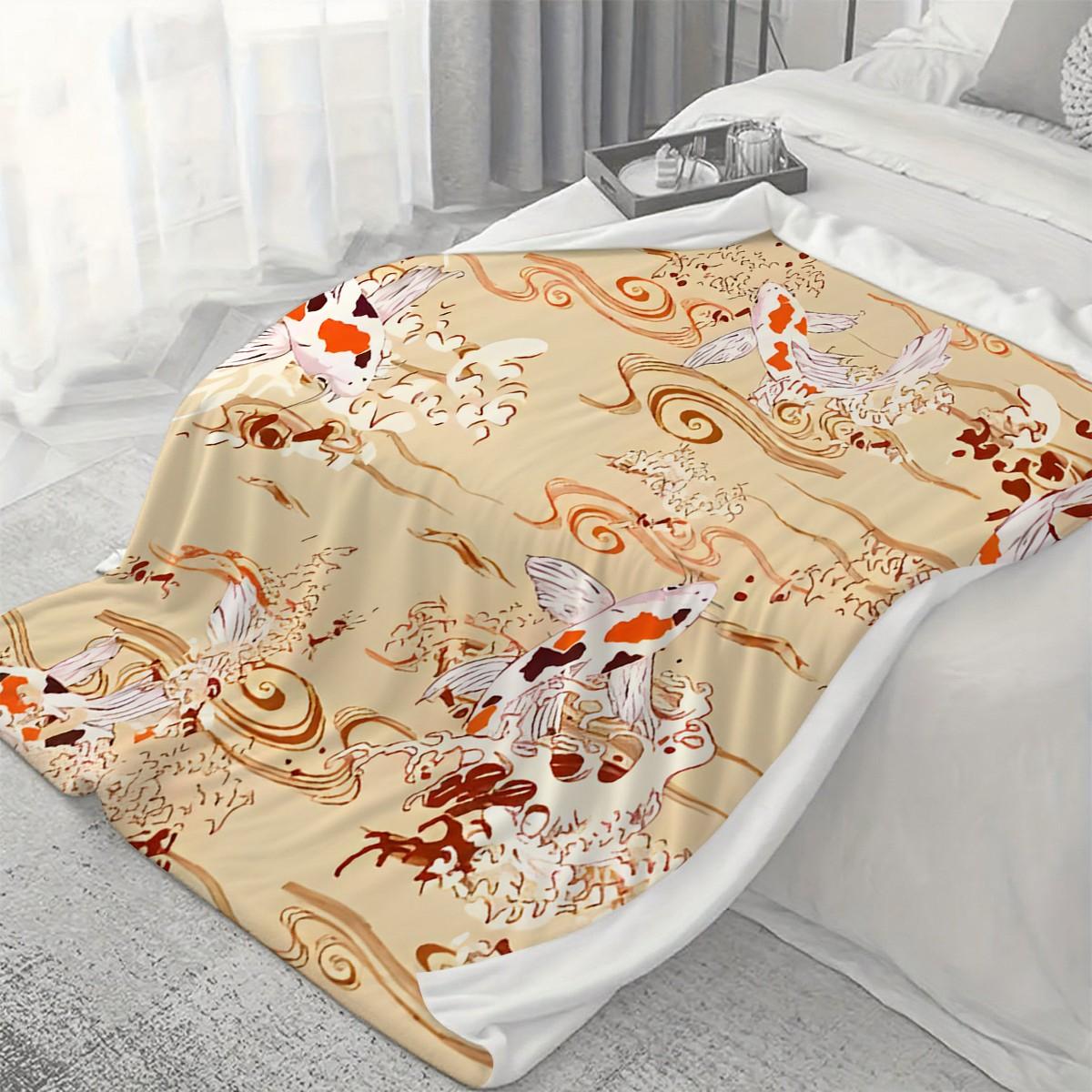 Soft Comfortable Portable Blanket, Koi Fish Cloud Print, Ideal for Bedroom Office Sofa Outdoor, Versatile Gift