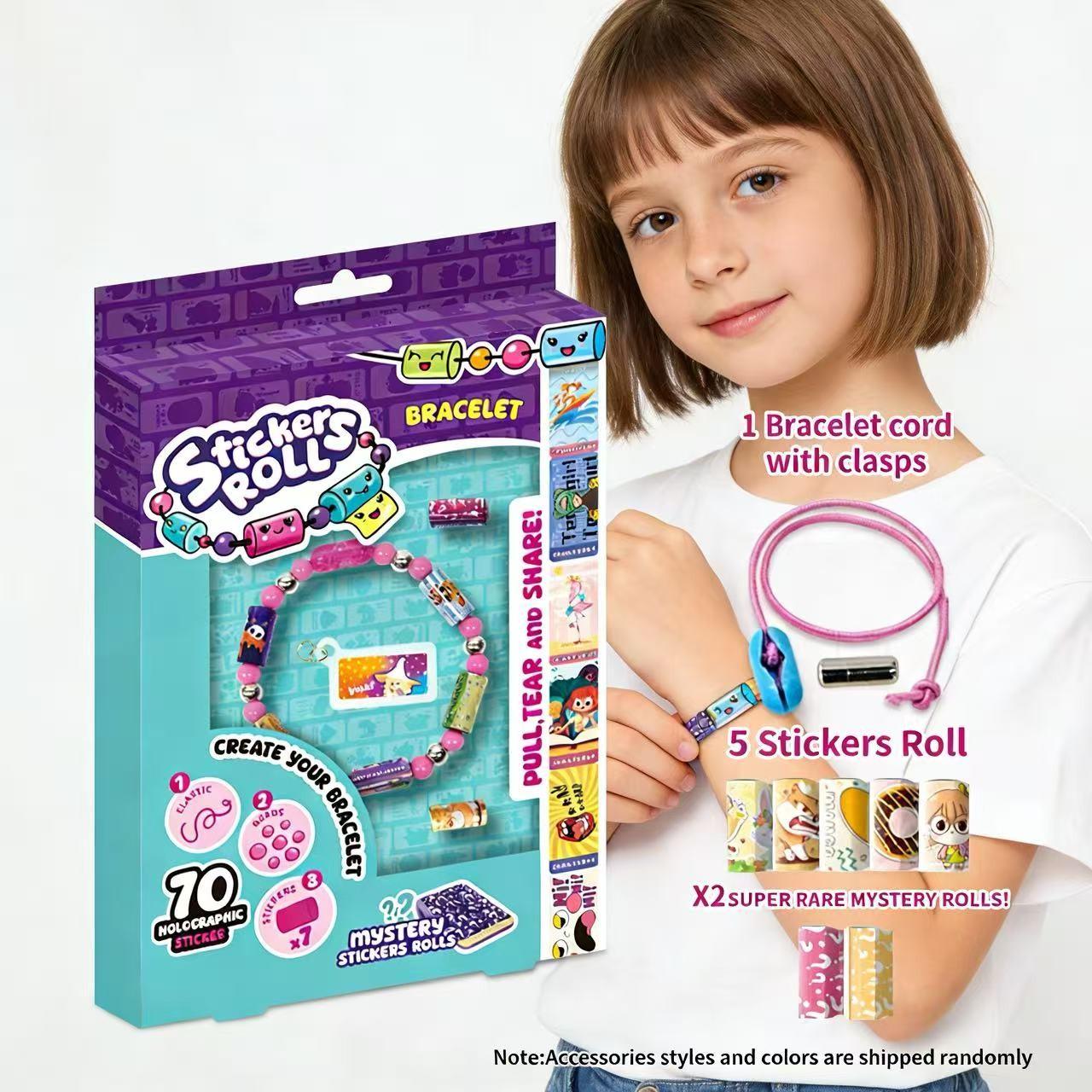 DIY Bead Sticker Bracelet Set, Includes 70 Stickers, 2 Rolls Super Mystery Stickers, Cute Characters, Perfect for Girls