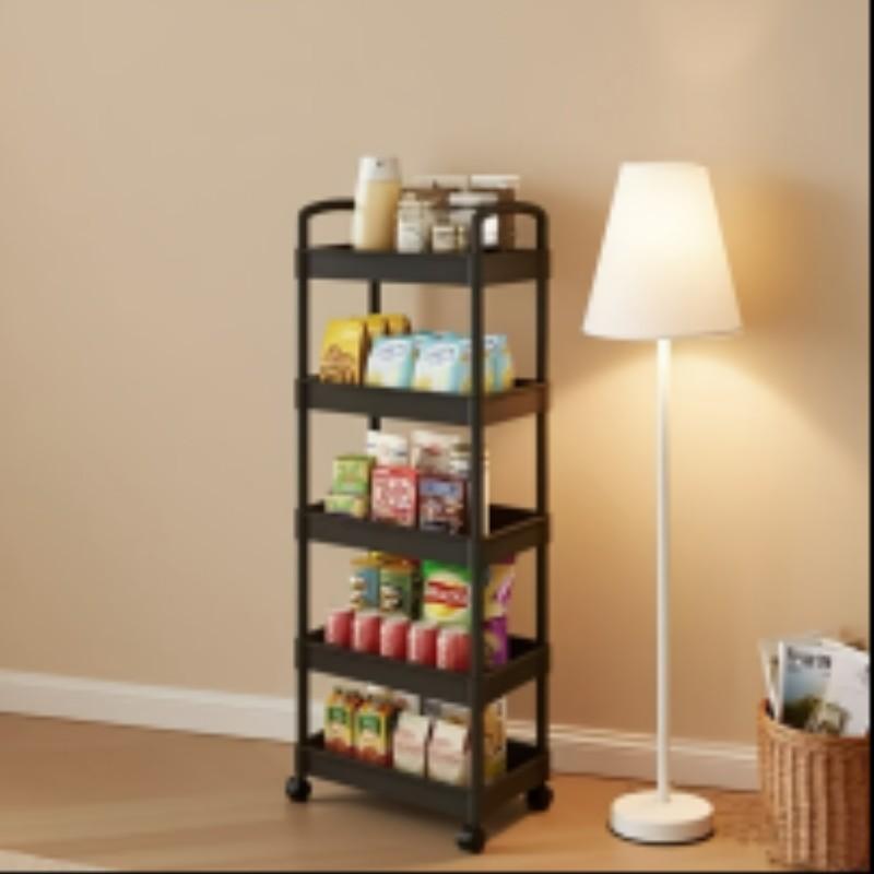 Five-Layer Durable Cart with Wheels, Space-Saving Vertical Storage Rack, Easy Install Multi-Functional Open Storage System