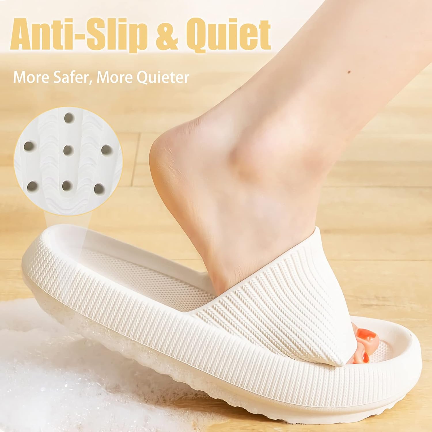 Women and Men, Pillow House Slippers Shower Shoes Indoor Slides Bathroom Sandals, Ultimate Comfort, Lightweight, Thick Sole, Non-Slip, Easy to Clean