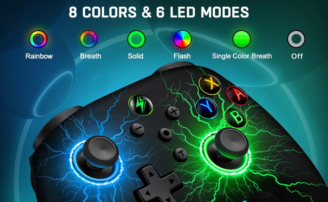 Wireless Switch Pro Controller for Switch Controller/Lite/OLED, LED Wired PC Game Joysticks-Wireless iOS/Android Remote, Switch Accessories Set Controller with Cool LightSkin