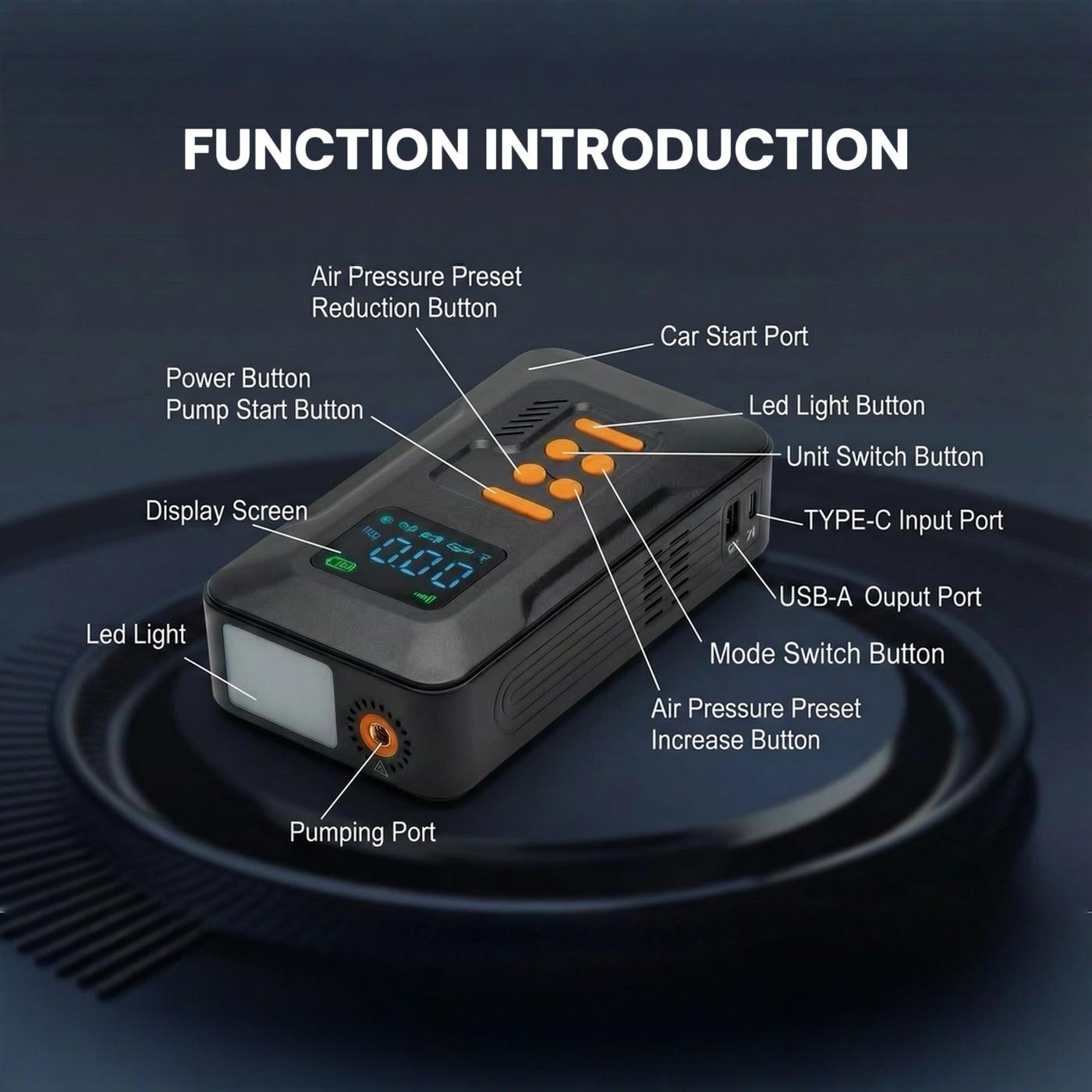 Anqva Q3 Jump Starter with Air Compressor, 3000A Portable Car Battery Booster (9.0 Gas/6.5L Diesel) with 150PSI Auto-Shutoff Tire Inflator, 12V Supersafe Lithium Jump Box Car Battery Jumper Starter