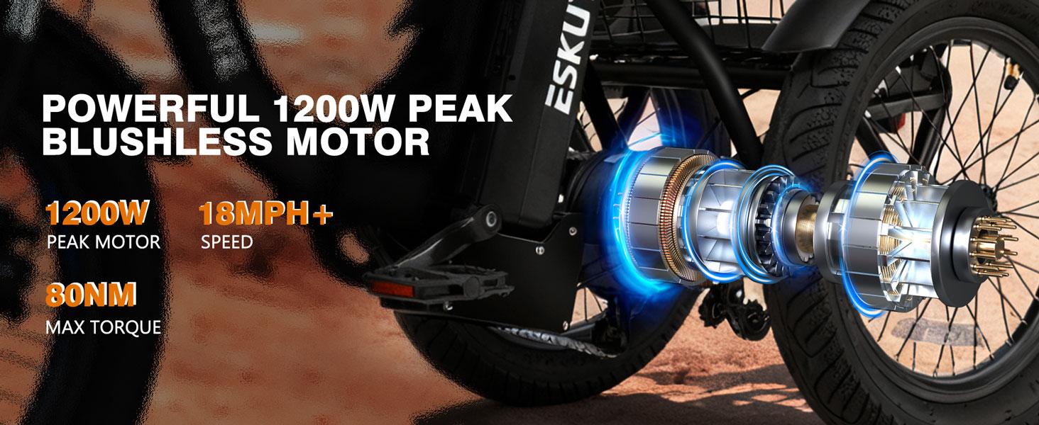 Eskute T300 Electric Tricycle Trike for Adults 48V10.4Ah Removable Battery 18*3.0 1200W Peak Power Foldable 3 Wheels Electric Bikes Bicycle for Adults Three Wheel Electric Cruiser Tricycle ebike 18 MPH 55 Miles Foldable Frame & Basket atv wholesale