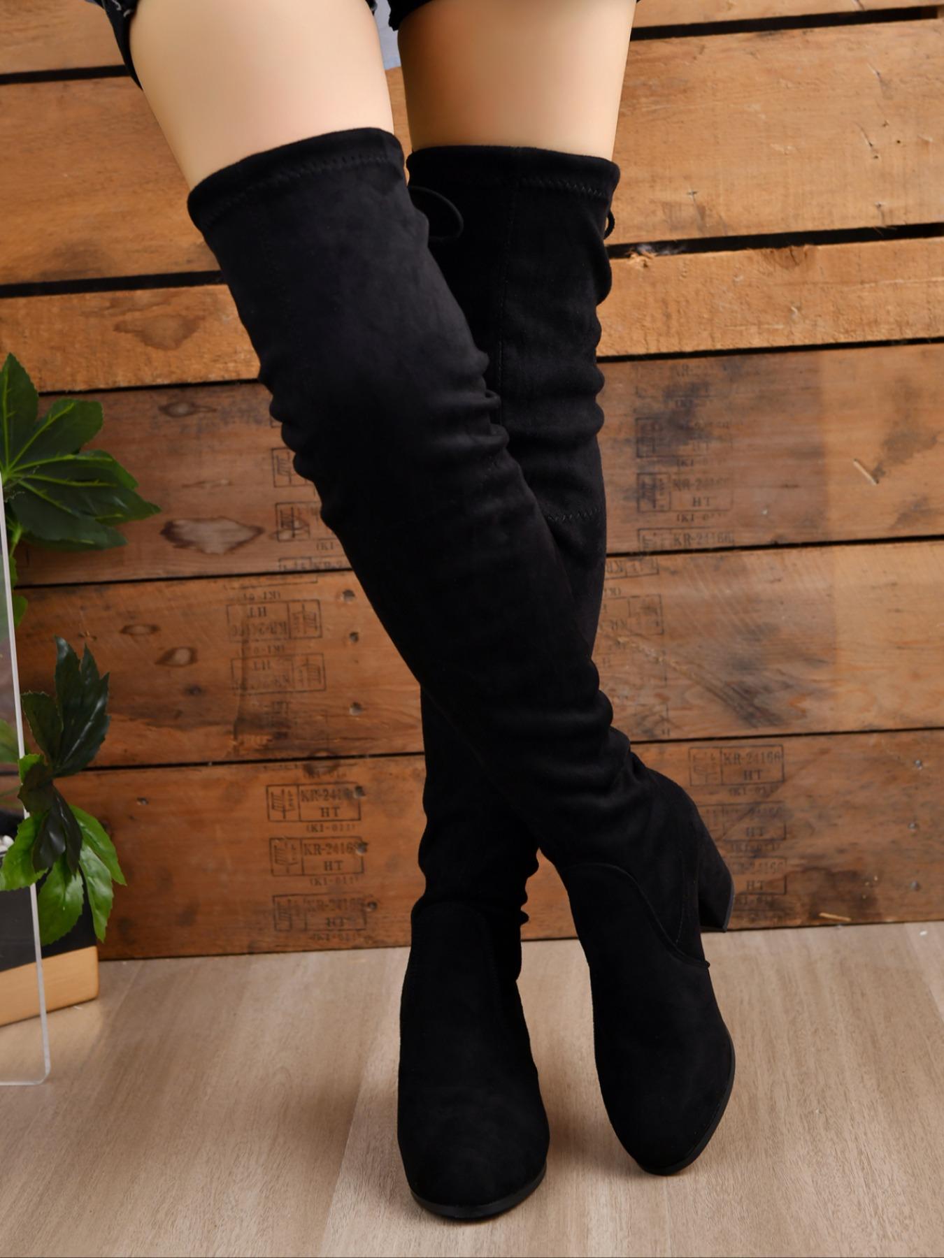 Elegant Solid Color Mid Heel Over-the-knee Boots, Fashion Warm Comfortable Boots for Fall & Winter, Trendy All Match High Heel Boots for Daily Wear