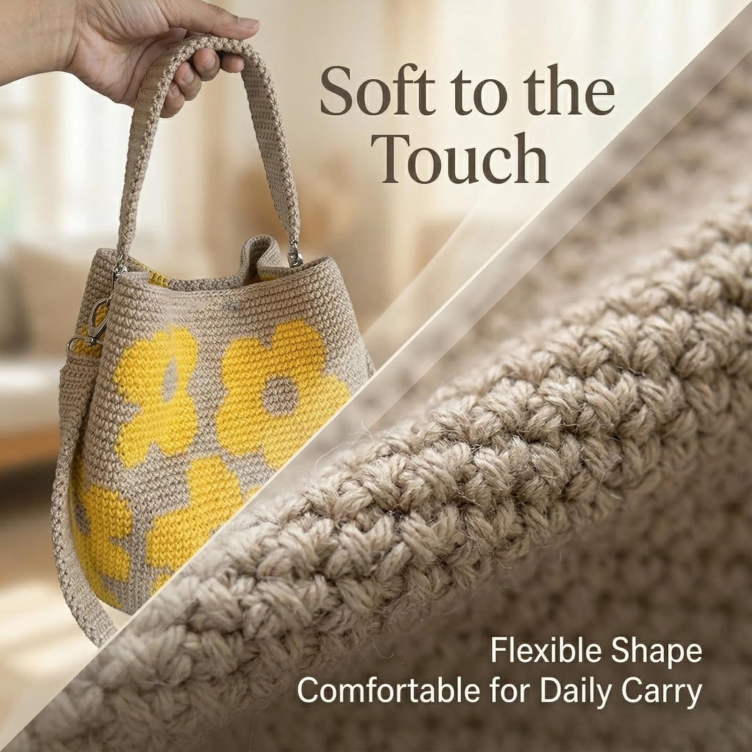Handmade Crochet Flower Bucket Bag, Women's Mesh Knit Shoulder Bag, Cute Floral and Fringe Decor, Large Capacity, Fashionable, All Seasons, Hand Crocheted Bag