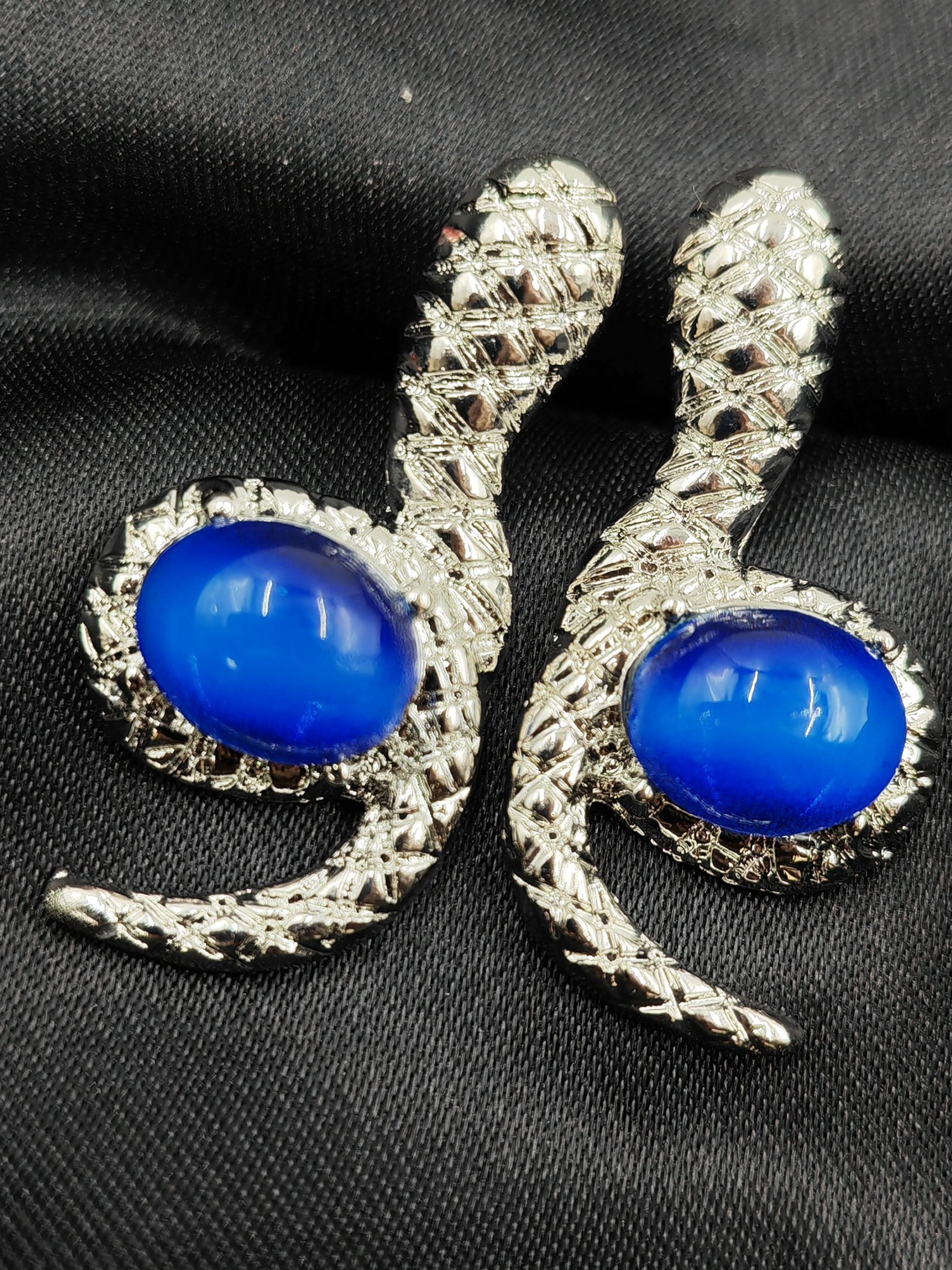 Vintage Snake Shape Blue Agate Stud Earrings, Unique Design High-End Jewelry, Luxurious Snake Pattern Gemstone Ear Rings