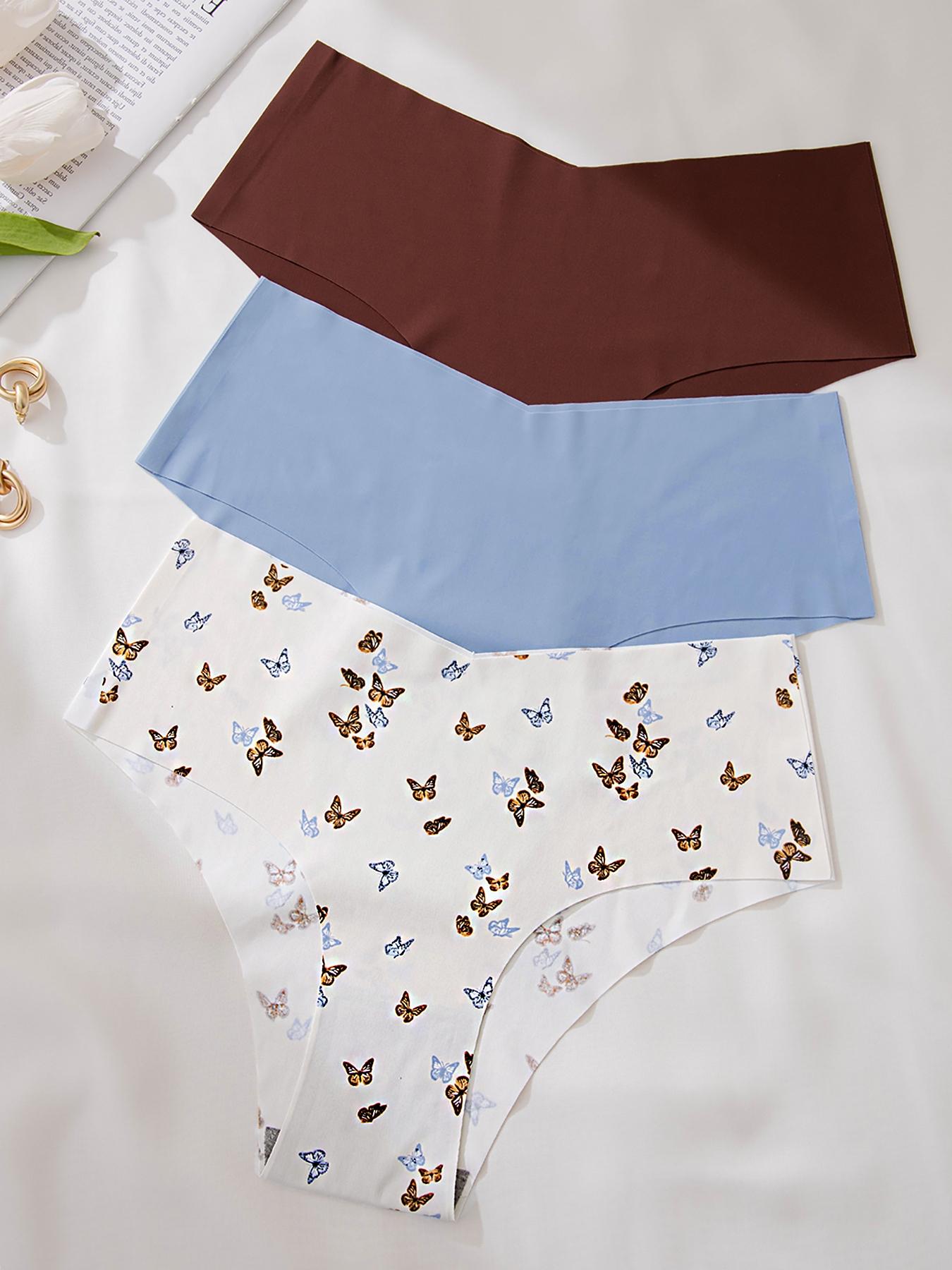 Women's 3pcs Butterfly Print Thong Set, Soft Comfy Breathable Seamless Panty for Daily Wear, Fashion Breathable Underwear, Women's Underwear for All Seasons