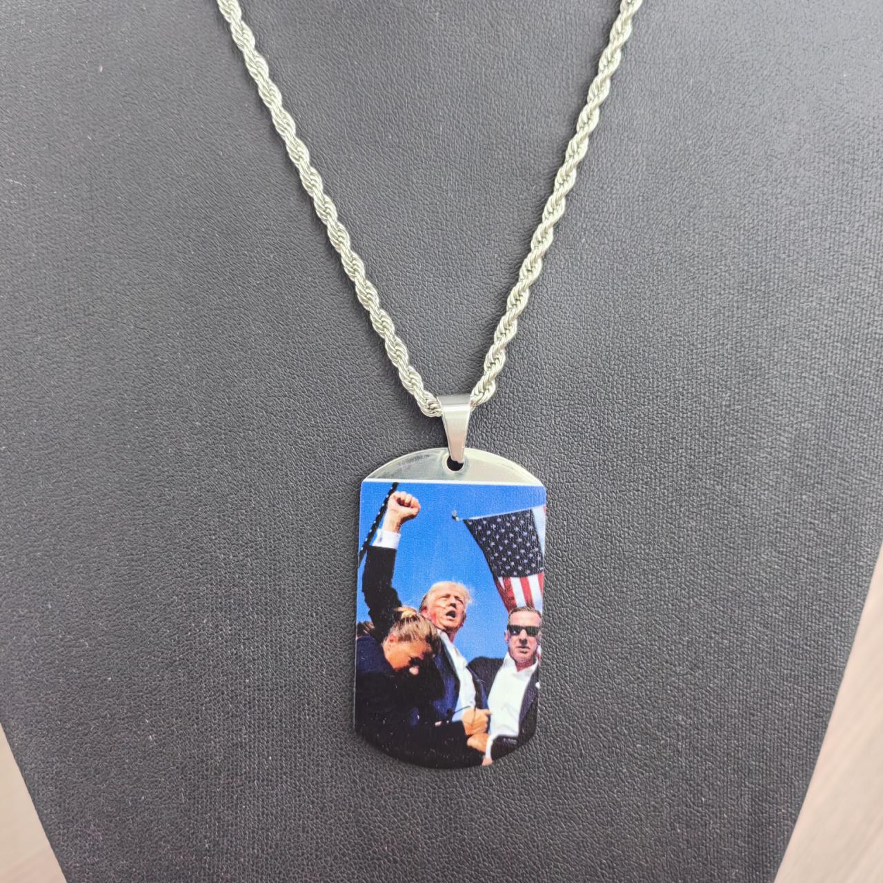 2024 New Fashion Trump Unstoppable Fight Presidential Election Patriotic Pendant Necklace Trump Presidential Flag Pendant Titanium Steel Jewelry Funny Choker Chains Gift