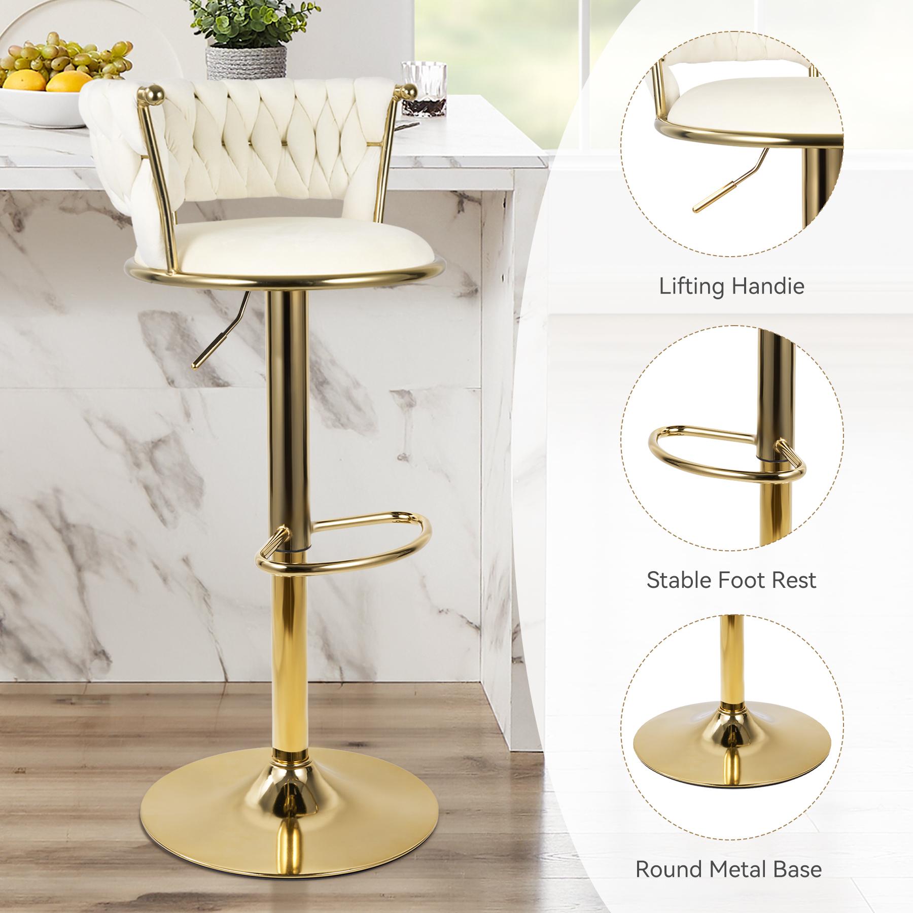 Modern bar stool two-piece set, adjustable swivel bar stools, Dutch velvet fabric, with backrest, suitable for kitchen islands. Modern bar stool two-piece set, adjustable swivel bar stools, Dutch velvet fabric, with backrest, suitable for kitchen islands.