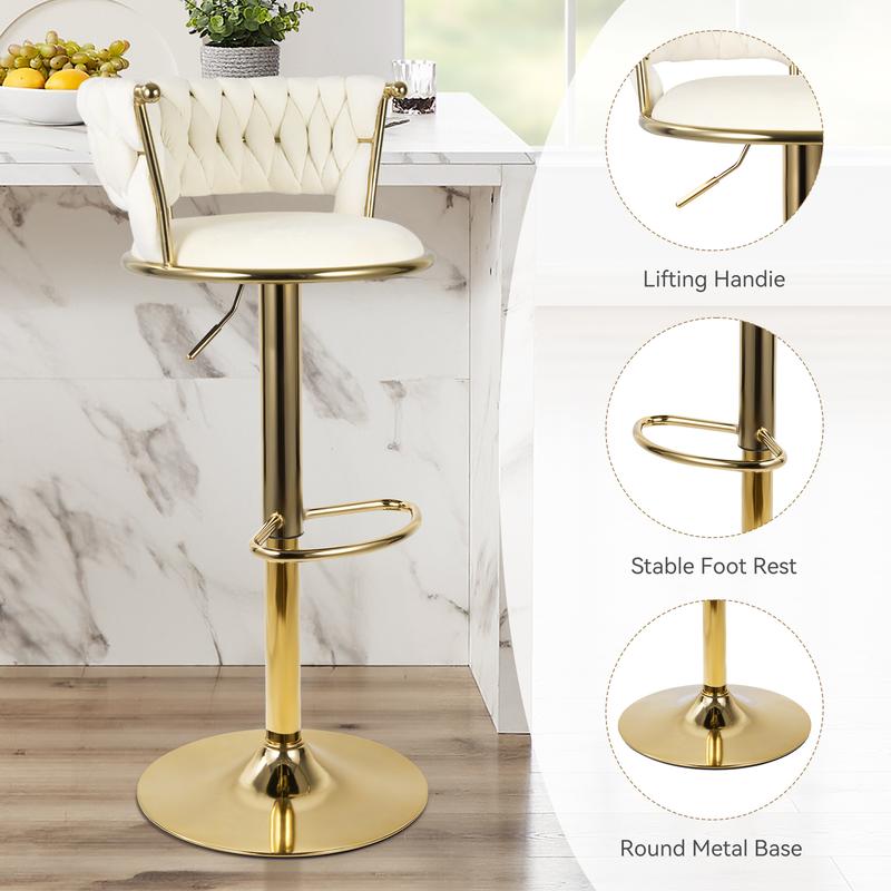 Modern bar stool two-piece set, adjustable swivel bar stools, Dutch velvet fabric, with backrest, suitable for kitchen islands.