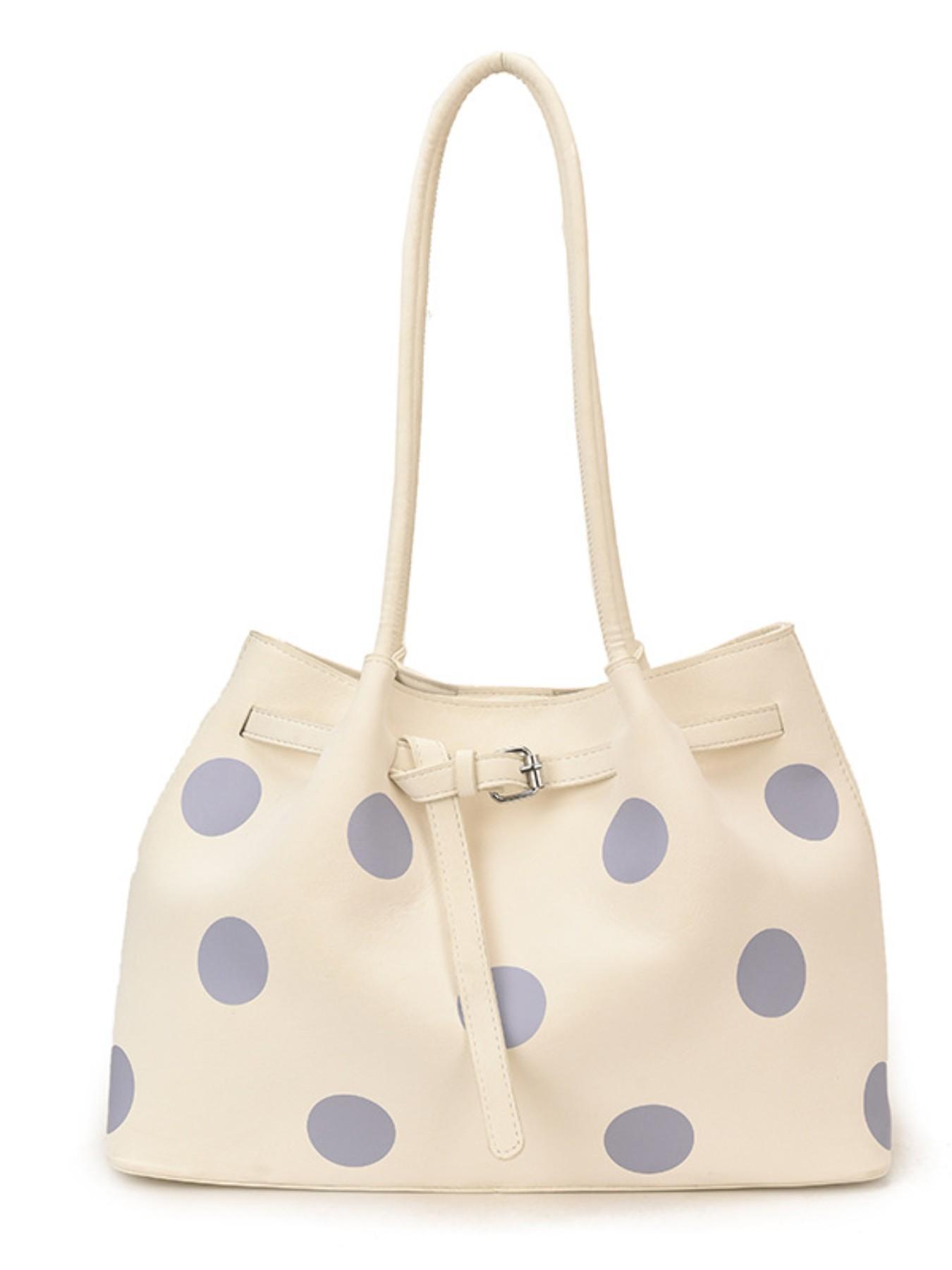 Large Capacity Women's 2026 New Fashion Polka Dot Bucket Bag, Stylish Shoulder Bag for Office Commute, Trendy and Casual Design