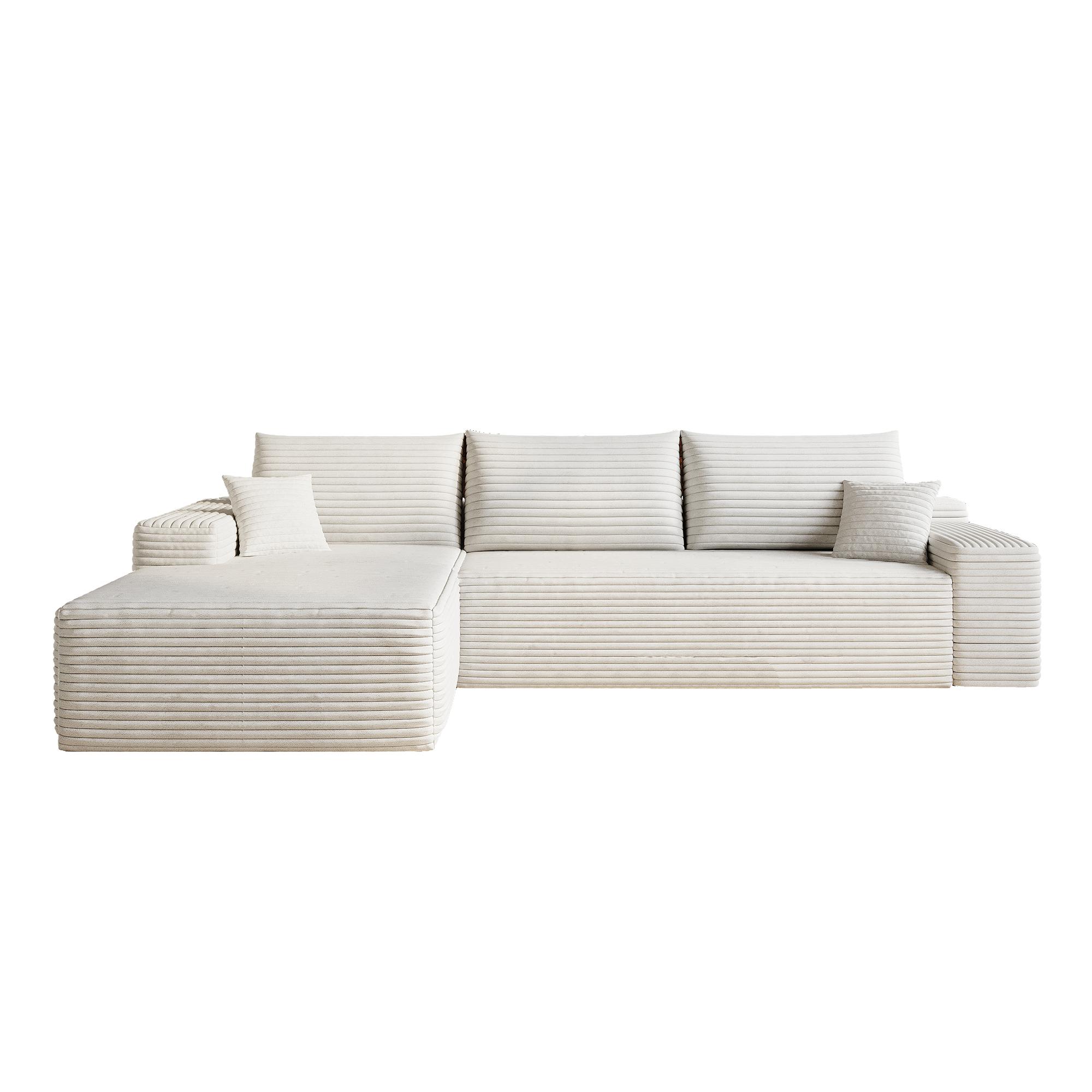 107" Cloud Sectional Couch with L-Shape Chaise,Modern Modular Sofa with Deep Seat, Upholstered Couches for Living Room Bedroom,No Assembly Required, (Plush Corduroy Fabric),White