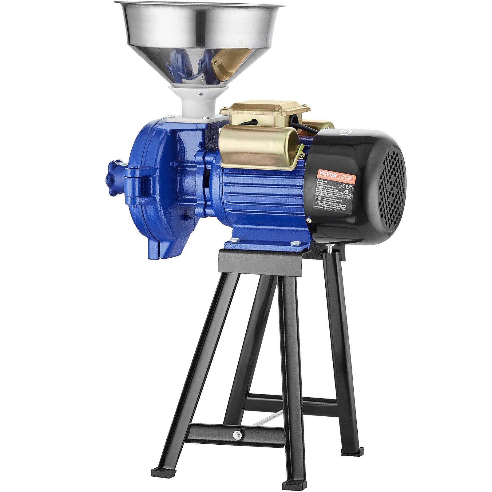 VEVOR Electric Grain Mill Grinder, 3000W Spice Grinders, Commercial Corn Mill with Funnel, Thickness Adjustable Powder Machine, Heavy Duty Feed Flour Cereal Mill Wheat Grinders, Dry Grinder
