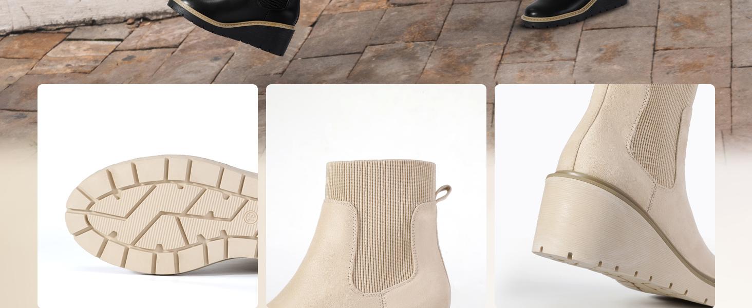 IDIFU Women's Trendy Platform Wedge Chelsea Booties, Stylish Comfort Elastic Boots, Thick-Soled Wedge Footwear, Fashion Soft Walking Shoes Girl