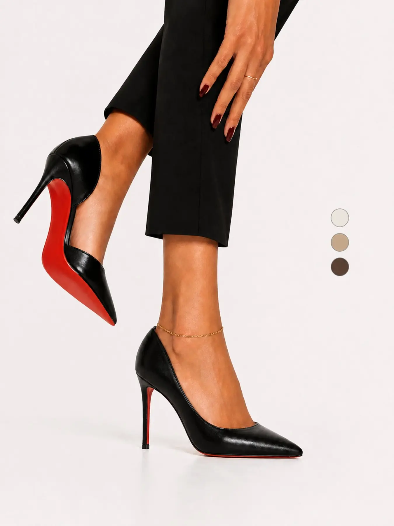 Women's Retro Red Sole Side Cutout Black Pointed Toe High Heels, Elegant Slim Heel Business Casual Pumps for Work, Dates & Evening Events