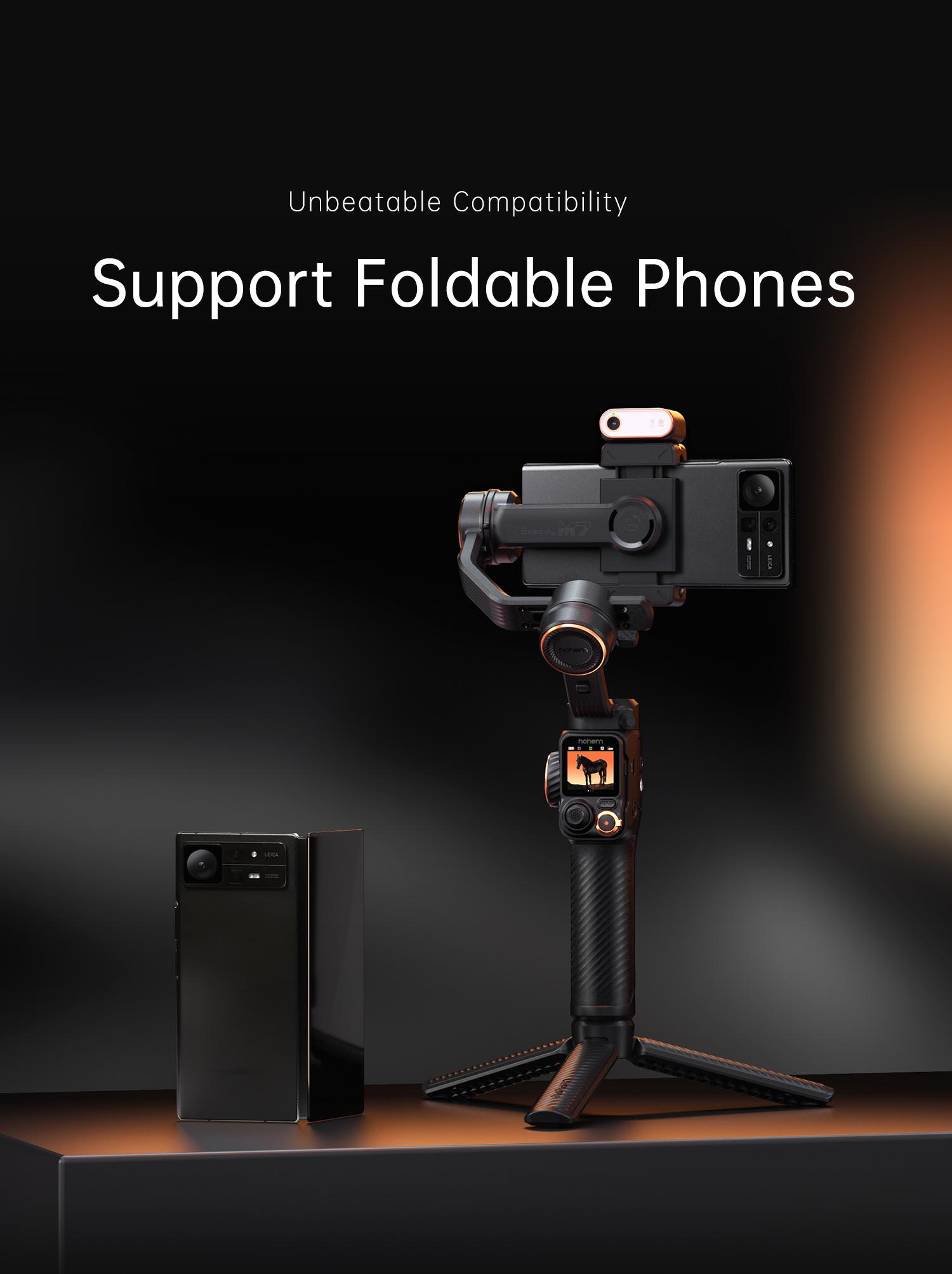 Hohem iSteady M7 AI Tracking Smartphone Gimbal Stabilizer 3-Axis with Magnetic Fill Light/AI Tracking Sensor for iPhone Android with 1/4-inch Color Tochscreen Display,Detachable Remote Controller, Max Payload 500g 2023 Upgraded