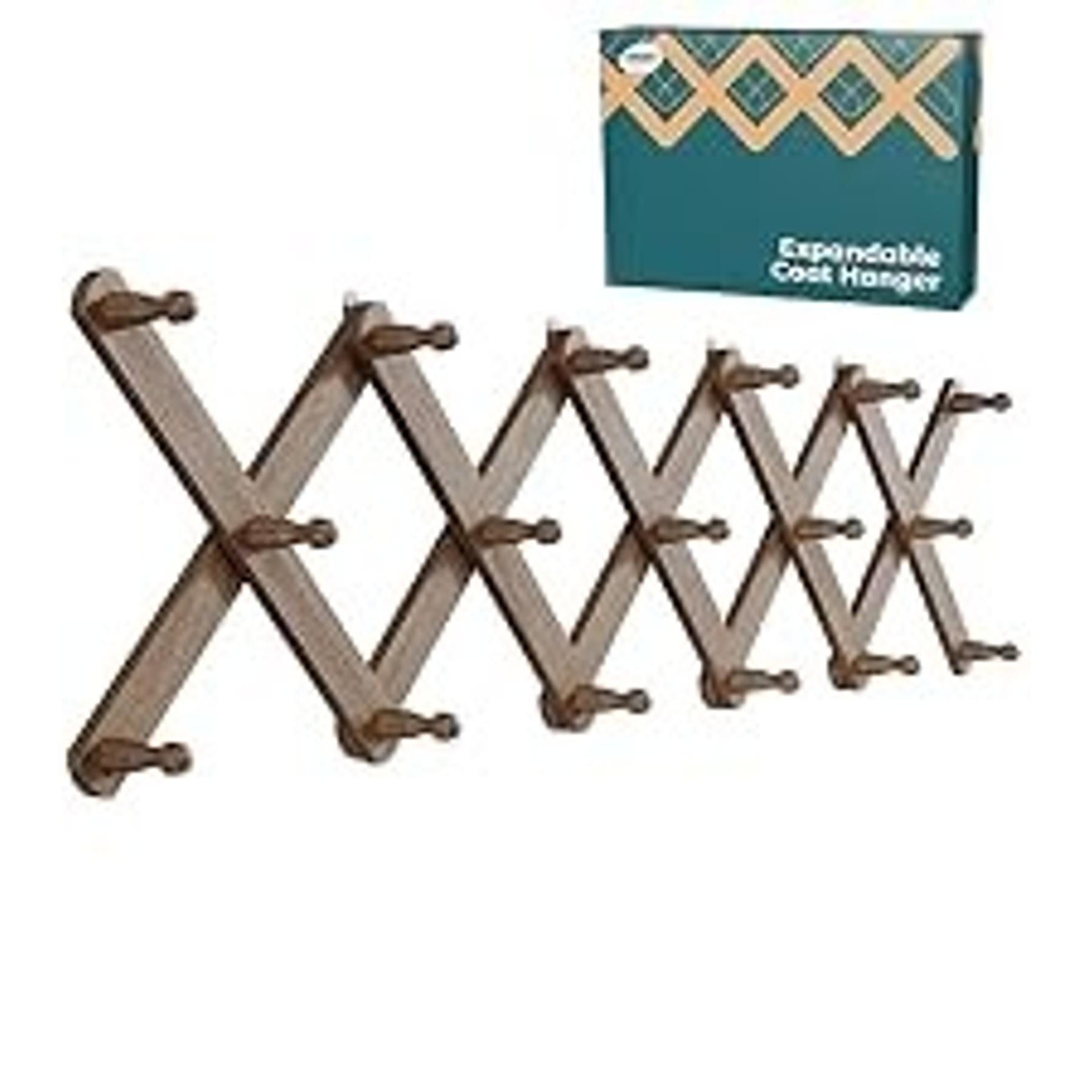Wood Accordion Wall Hanger, Expandable Coat Rack Wall Mount with 14 Pegs, Expanding Hat Rack for Wall White