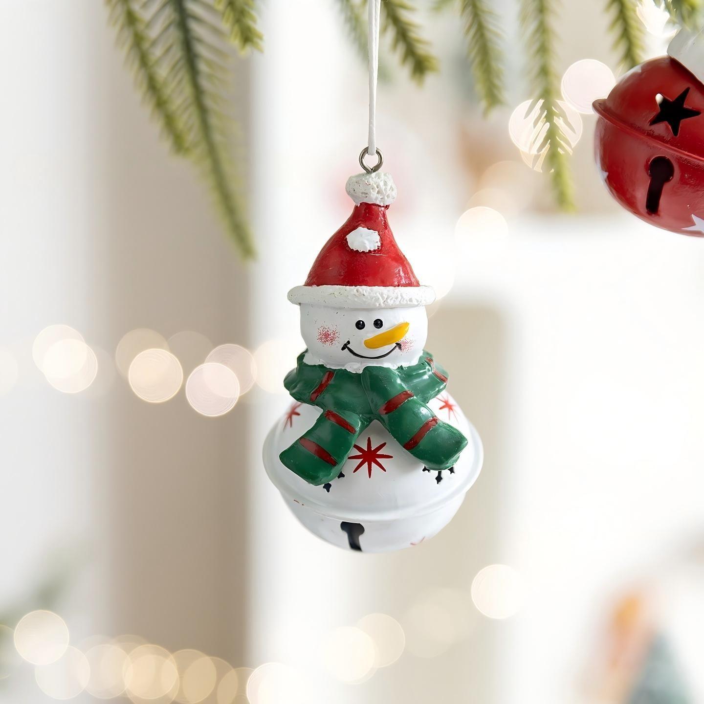 Santa Bell Christmas Tree Ornament, Snowman Reindeer Scene Decoration DIY, Festive Holiday Decorations for Home and Party