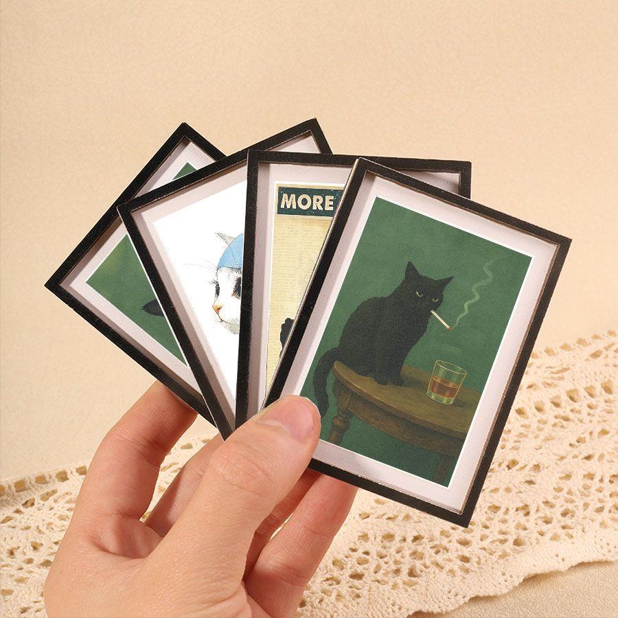 4 Pcs Fun Cat Refrigerator Magnets, Mini Frame Magnet Set, Home & Festival Decor, Perfect Holiday Gift, Creative Kitchen Accessories