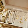 Elegant Quartz Fashion Watch Set with Bracelet Necklace Ring, Stainless Steel Band, Perfect Gift for Women, All Seasons Wear