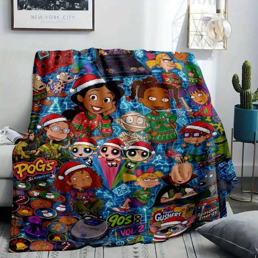90s Nostalgic Retro Cartoon Christmas Flannel Blanket - Ultra Soft Super Plush Throw with Soft Blanket Vibes, Indoor/Outdoor Use, Home/Couch Bedding, Winter Room Decor, Millennial Pop Culture Fan Holiday Gift