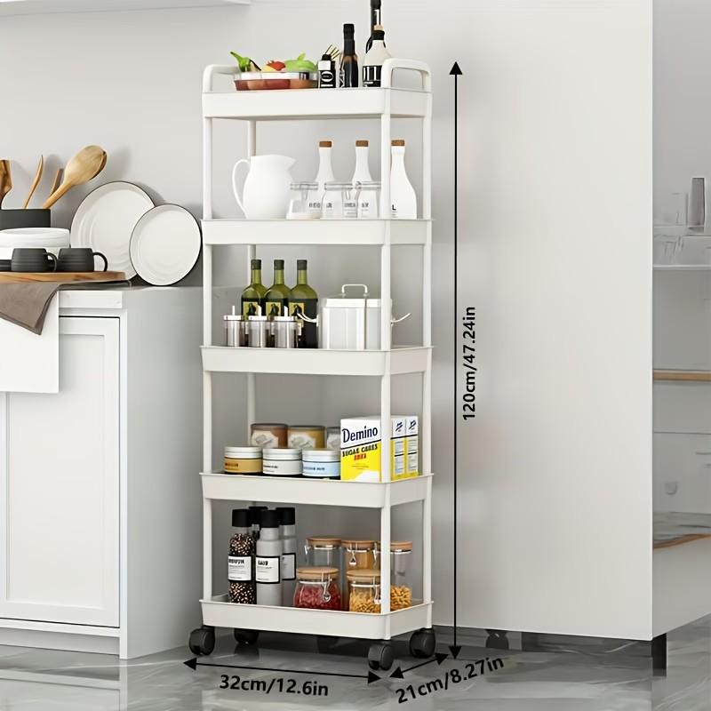 Five-Layer Durable Cart with Wheels, Space-Saving Vertical Storage Rack, Easy Install Multi-Functional Open Storage System