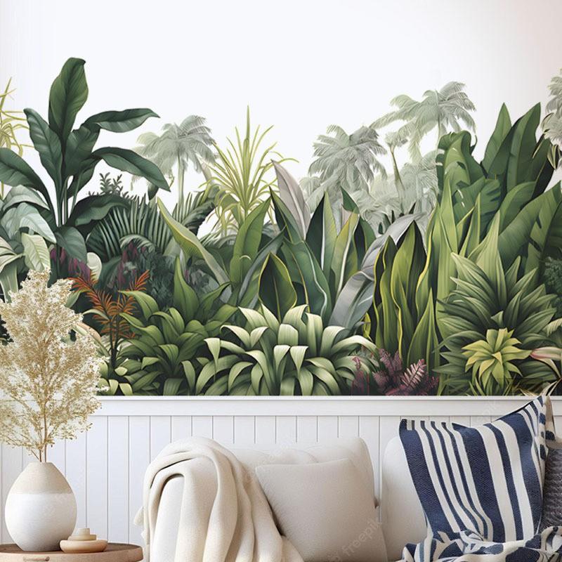 2 Pieces Tropical Greenery Wall Stickers, Self-Adhesive Removable PVC Wallpaper, Decorative Art for Living Room, Entryway, Bedroom