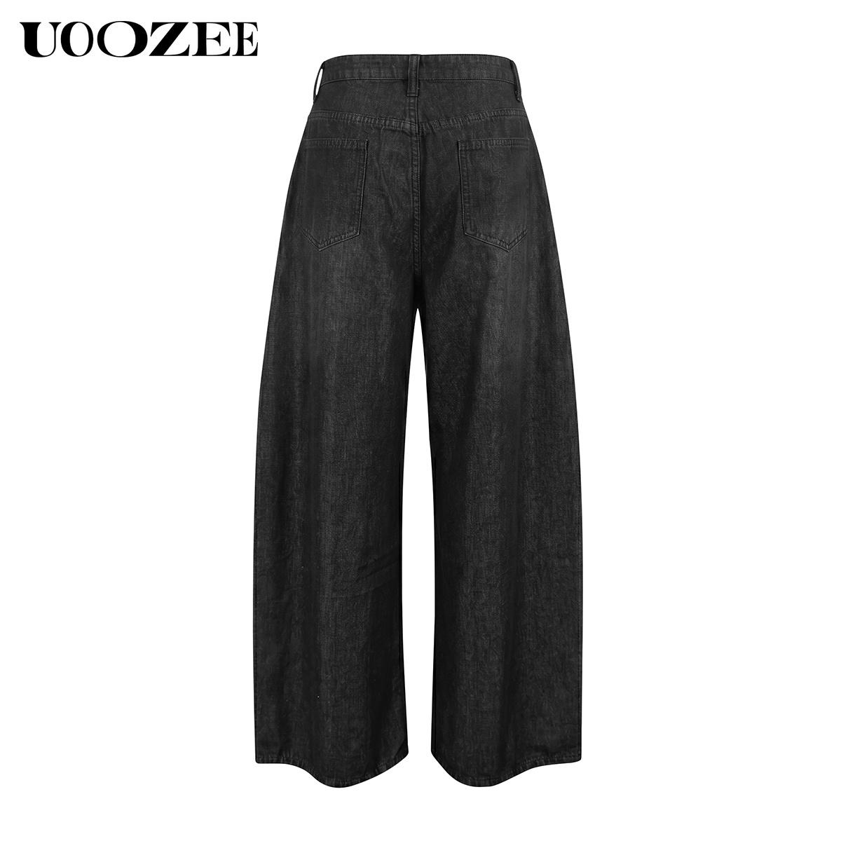 UOOZEE Women's Fall Jeans 2026 Graphic Eyelet Jeans, High-Waist Baggy Wide Leg Statement Denim Bottoms for Festival Looks,back to school shopping, Cropped
