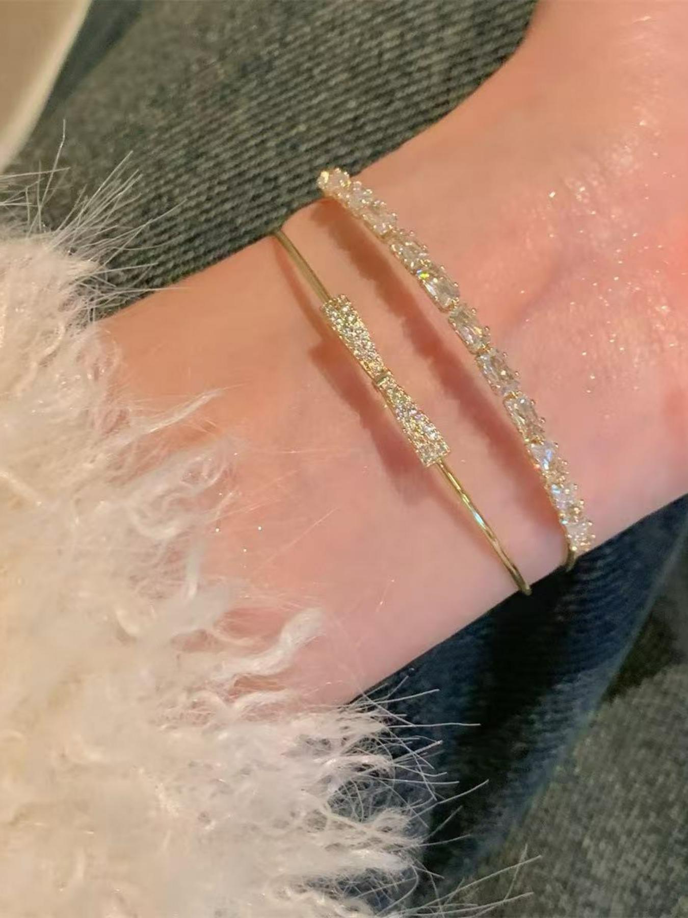 Exquisite Zirconia Bow Bangle, Versatile Stackable Bracelet, Unique Design Gemstone Jewelry, Gift for Girlfriend