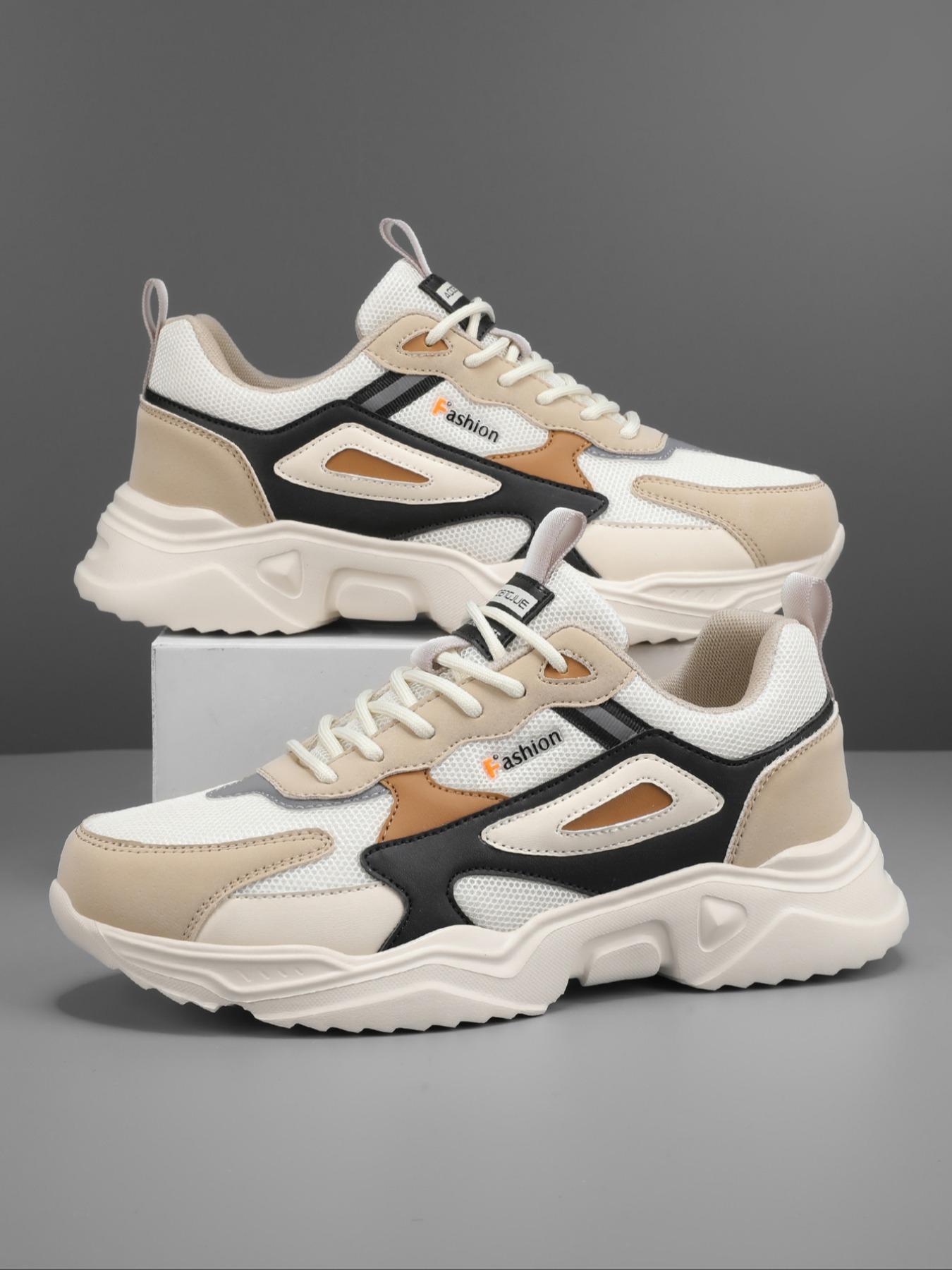 Men's Fashionable Patchwork Lace Up Low Top Sneakers, Casual Comfortable Sports Running Shoes, Trendy All-match Sneakers for Daily Wear