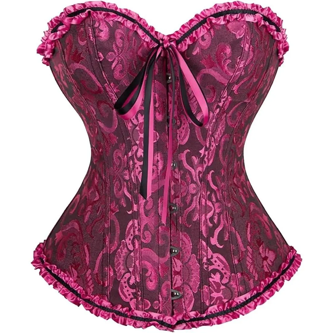 Women's Lace Up Corset Boned Floral Overbust Lingerie Bustier Bodyshaper Top S-6XL