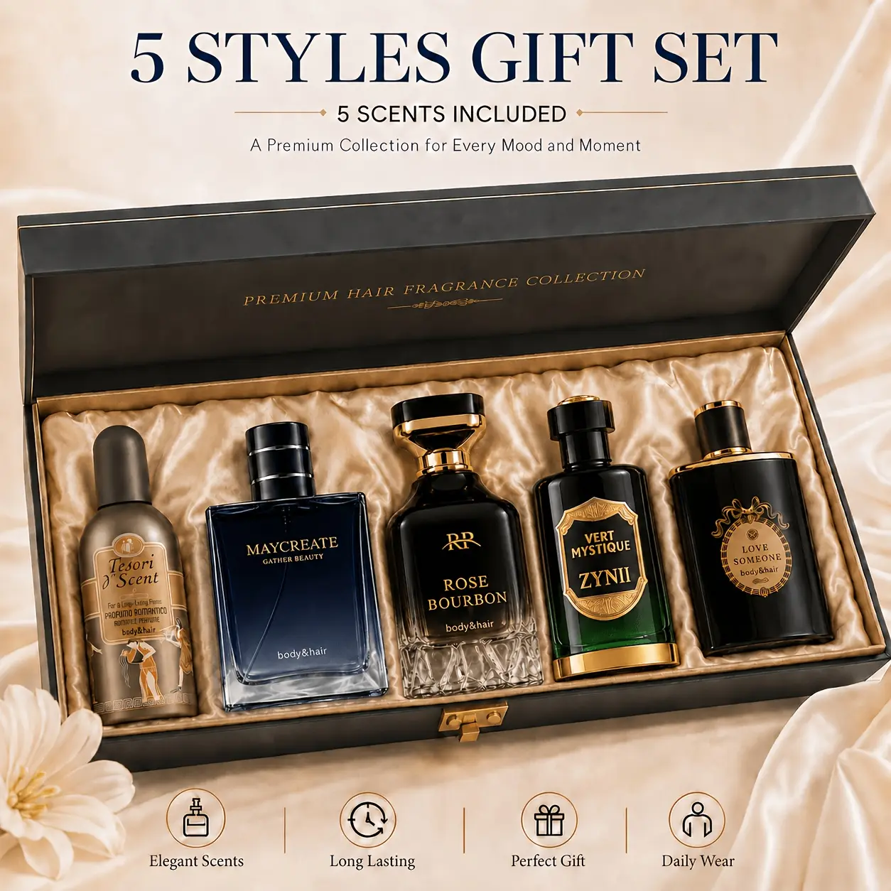 Random 1 Men's Hair Fragrance Gift Set | 5 Scents Shipped Randomly | High-end, Light Luxury Body & Hair Fragrance Hair Mist Collection | Enhance Personal Charm, A Premium Perfume Gift Set for Your Husband Or Boyfriend's Birthday Or Special Occasions.