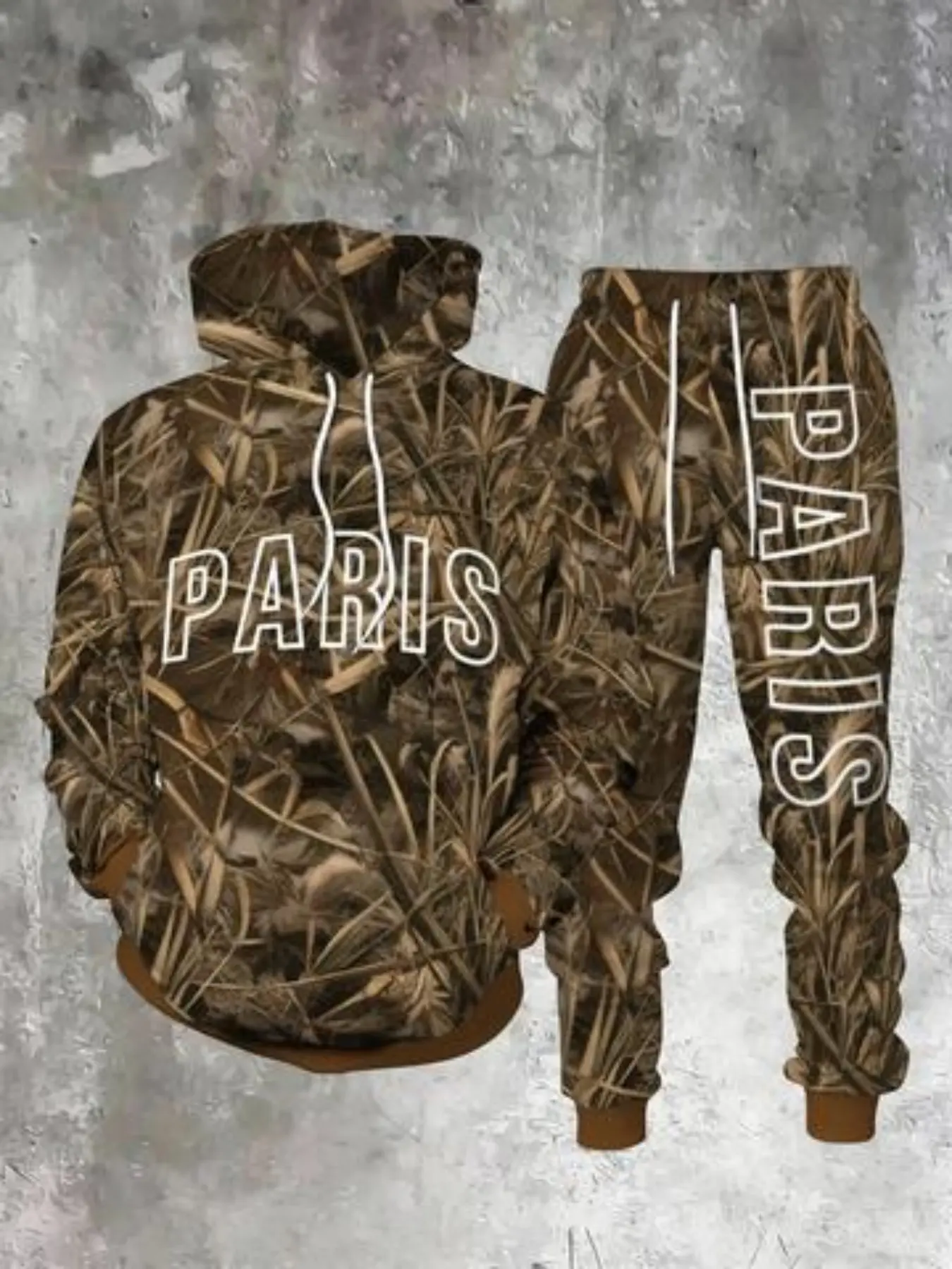 Men's 2-Piece Camo Print Hoodie and Pants Set, Adjustable Drawstring, Casual Fall Winter, Couple's Outdoor Wear