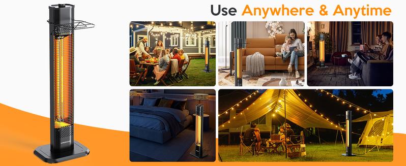 VAGKRI fan Heater, 1500W 36-42 inch indoor heater  with 3 Heating Levels, Tip-Over & Overheat Protection, IPX5 Waterproof Tower Space Heater for Patio Backyard Garage Restaurant Home /portable electric heater