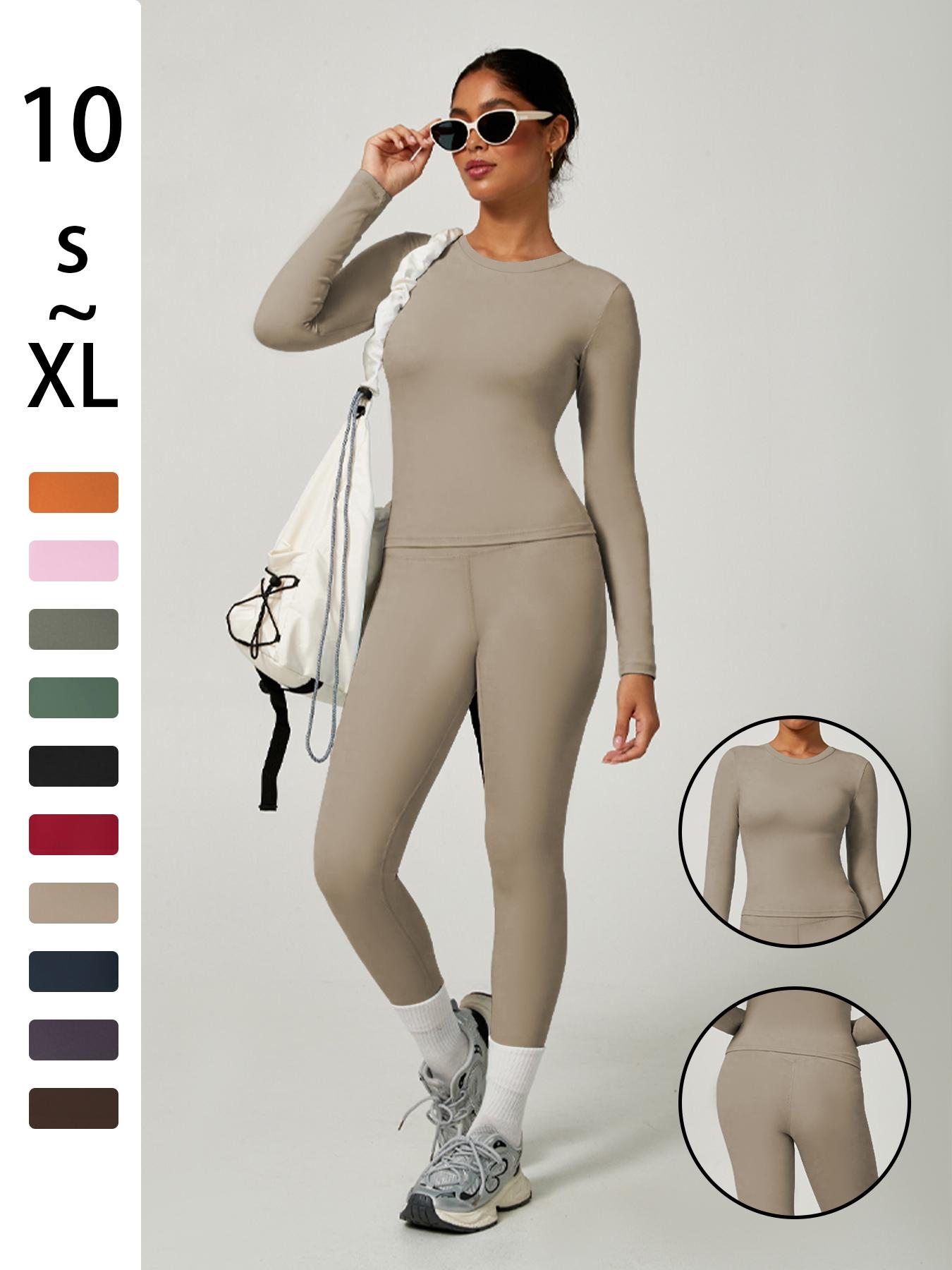 Women's Sporty Solid Color Top & Pants Set, Comfortable Tee & Slim Fit Leggings, Ideal for Daily Yoga & Fitness Activities, Skinny Sportswear
