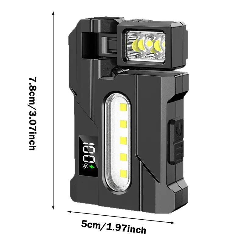 Edc Keychain Light Adjustable Tactical Flashlights USB-C Rechargeable Rotating Head Clip Ipx5 Waterproof 7 Modes for Hiking Running Outdoor Emergencies