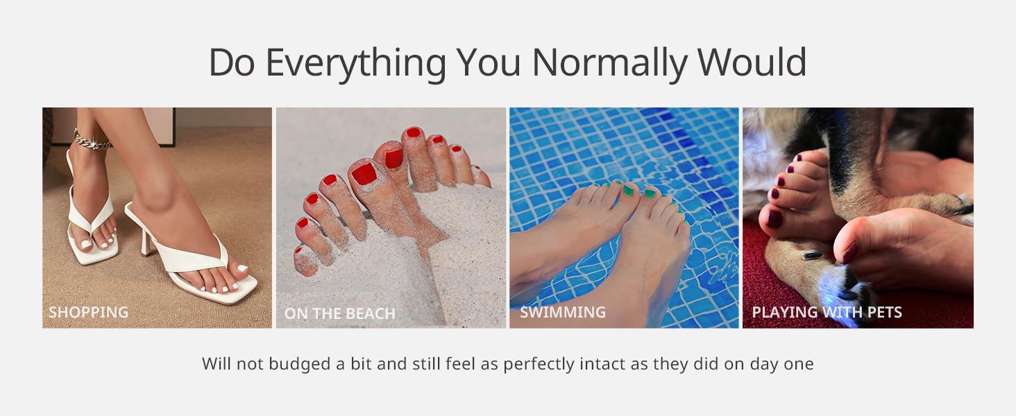 BTArtbox Press On Toenails - Real Square Toe Nail Press Ons with Glue for Women, French Tip Fake Toe Nail Tips in 15 Sizes - 30 Toenails Kit