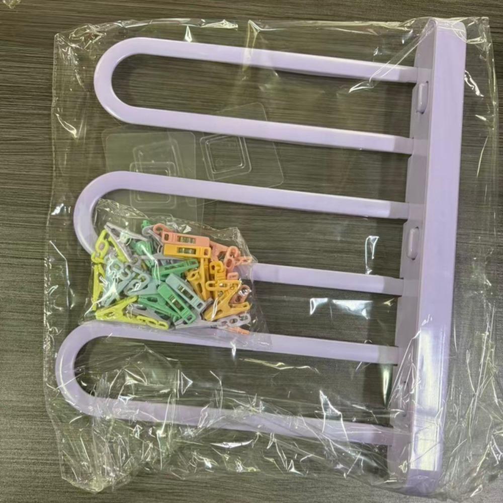 Folding Clothes Drying Rack - Wall-mounted Clothes Hanger with Clips, Space-saving Vertical Drying System, Suitable for Indoor / Balcony / Shower Room Use.