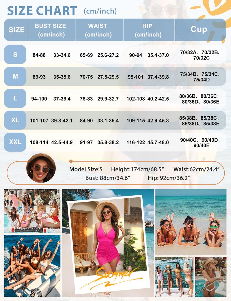 UMIPUBO Summer Womens One Piece Swimsuit Tummy Control Bathing Suit V Neck Slimming Swimwear Sheer Mesh Swim Dress Sarong Wraps