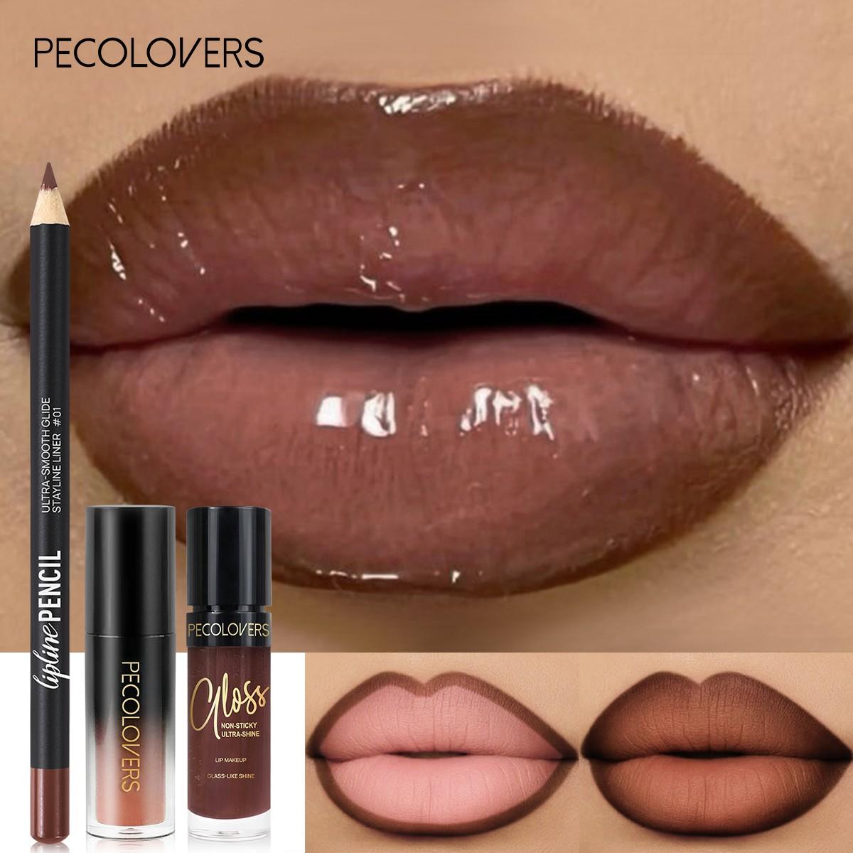 3pcs/Set Lip Cosmetic Kit - Matte Lip Liner + Matte Natural Lip Glaze + Moisturizing Tinted Lip Oil, Long-Lasting & Easy to Apply, Waterproof & Sweat-Proof Lip Liner and Lip Glaze, Not Easy to Fade, Easily Create Stunning Lip Makeup