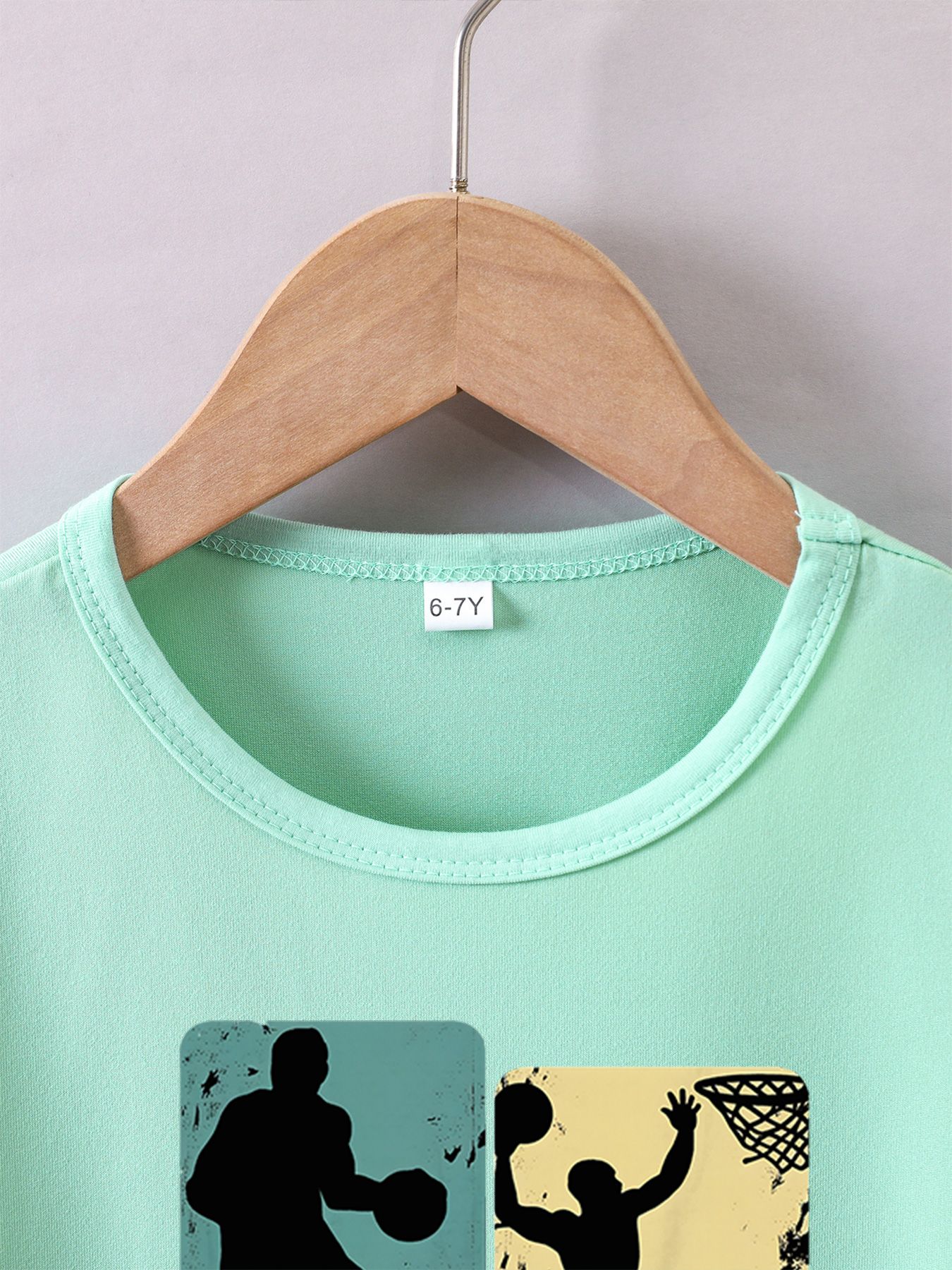 Boys' Summer Breathable & Comfortable "Retro Basketball Silhouette Collage" Cartoon Print (3-12Y) Casual Sports T-Shirt